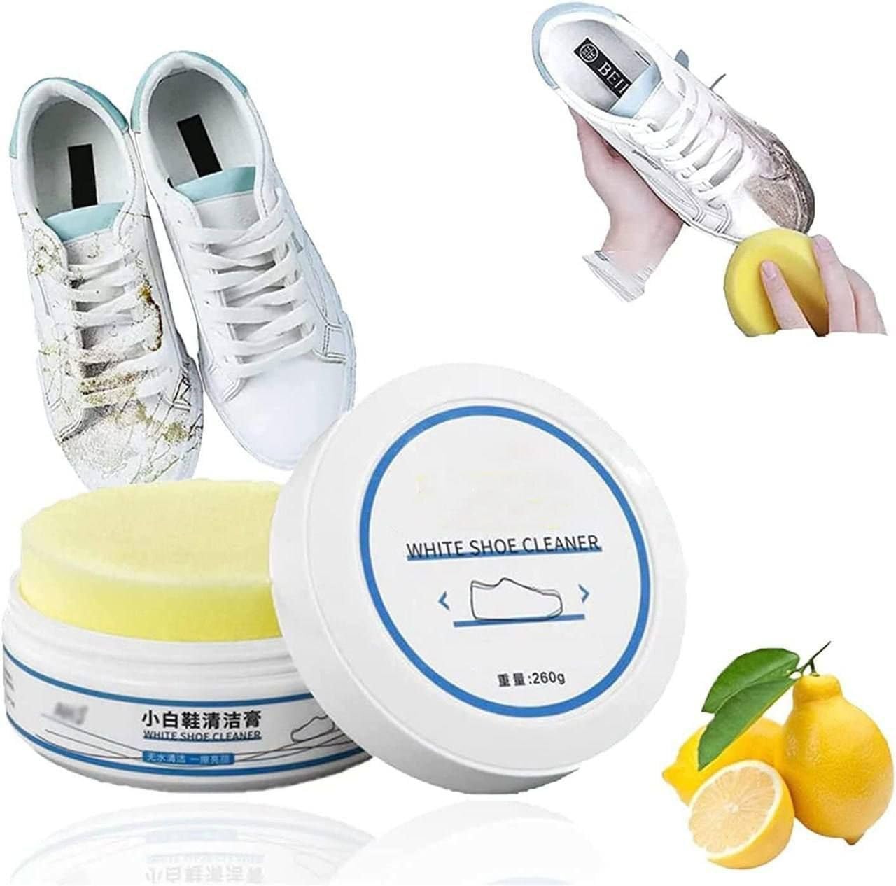 NICANOR Shoe Cleaner Cream with Sponge - White Shoe Stain Remover & Whitening Polish for Sneakers, Leather Shoes, Canvas Shoes | Perfect for Cleaning, Restoring & Protecting White Shoes for Daily Wear, Sports & Special Occasions