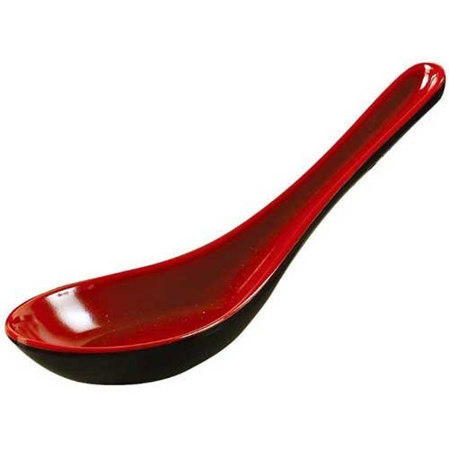 Yanco CR-7001 Black and Red Two-Tone Melamine Soup Spoons - 5.5 Inches, Set of 72 - Durable Plastic Tableware for Restaurants, Cafeterias, and Catering Services