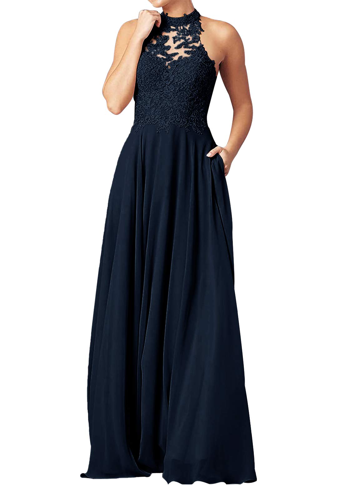 Elegant Long Bridesmaid Dresses for Wedding Party - Formal Evening Gowns with Lace & Halter Neckline for Prom, Special Occasions & Formal Events