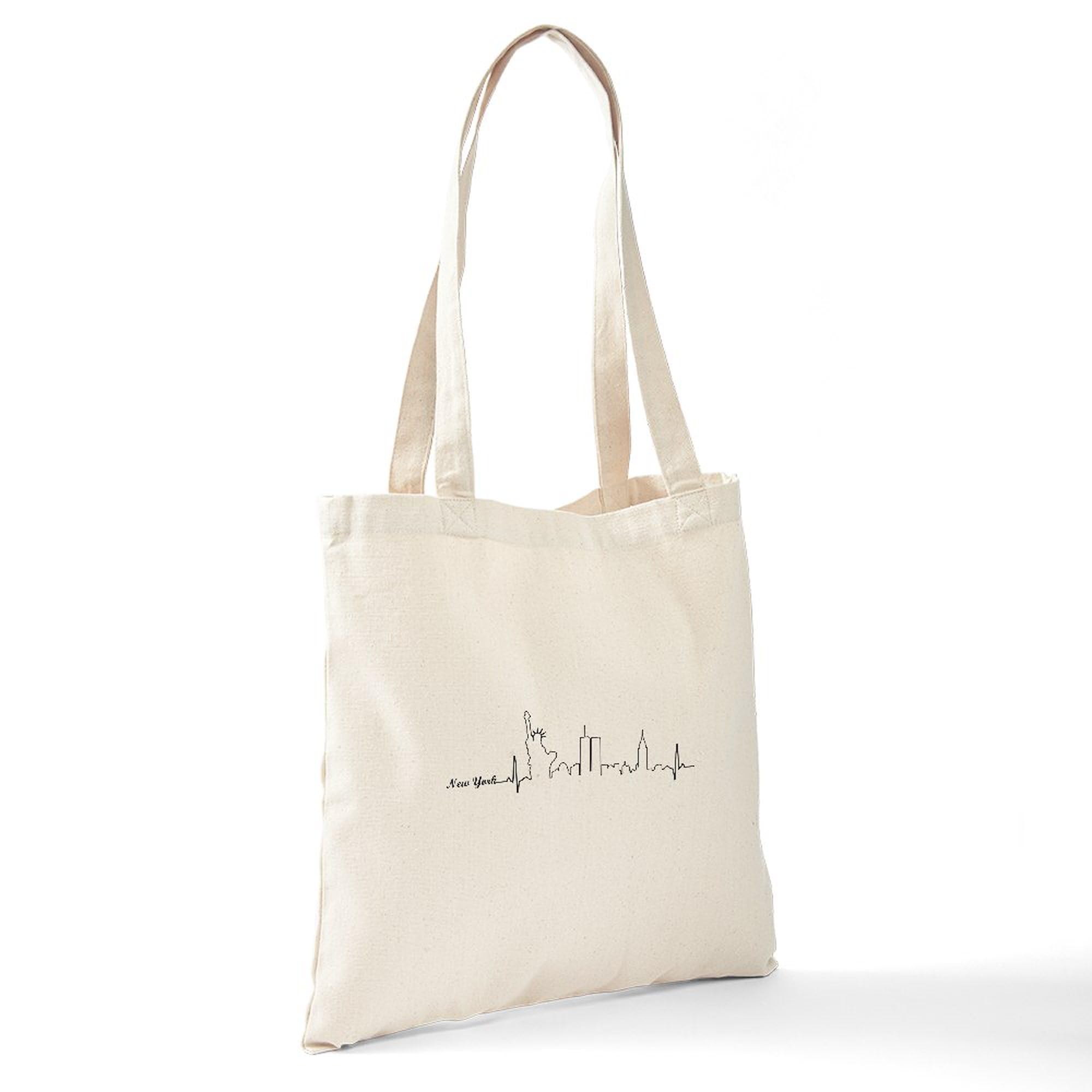 New York Heartbeat Letters Tote Bag - Natural Canvas Reusable Shopping Bag for Groceries, Beach & Work | Eco-Friendly Cotton Tote with Stylish NYC Design