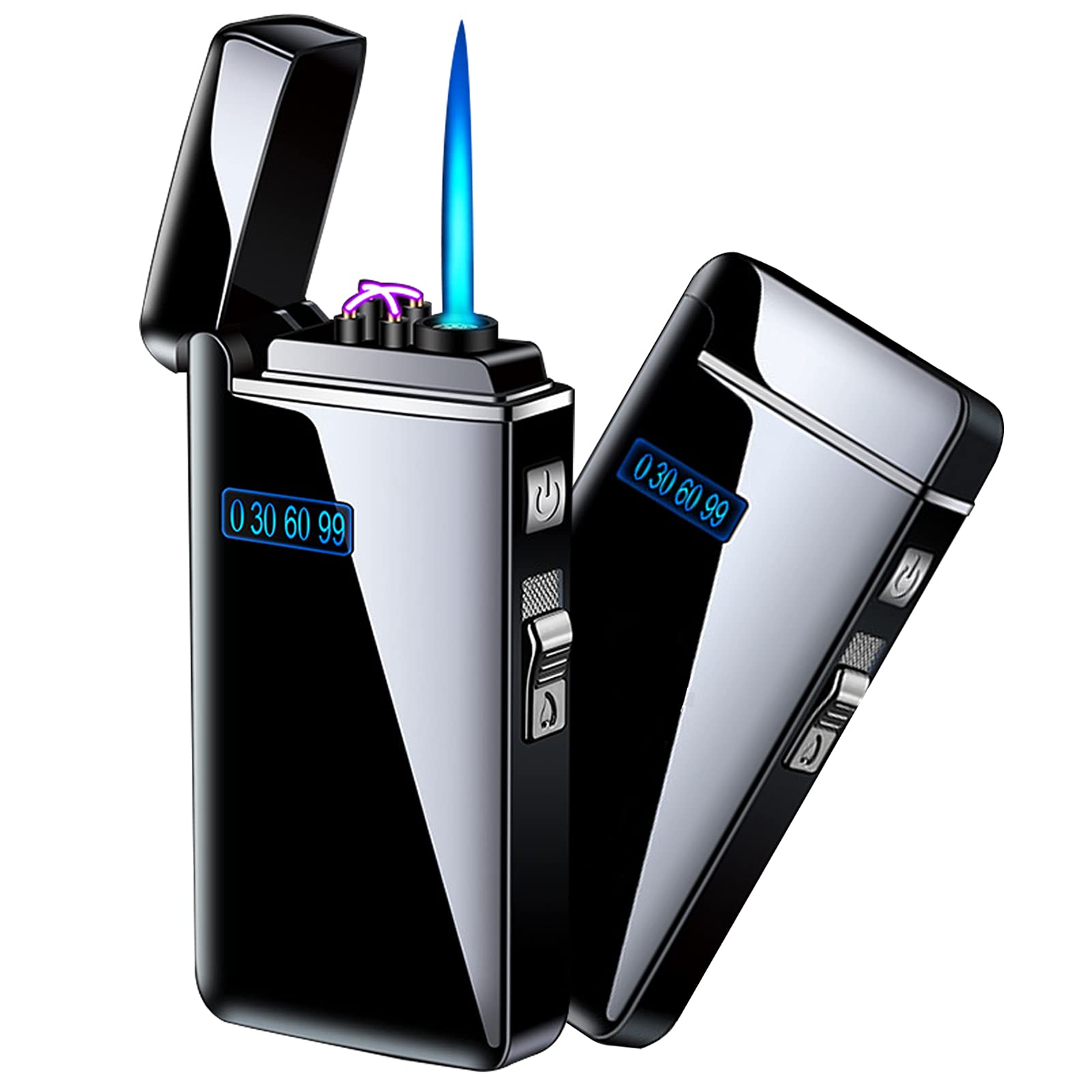 Jet Flame Arc Lighter - USB Rechargeable & Refillable Butane Torch Lighter with Windproof Design for Cigars, BBQs, Camping, Candles & Fireworks | Perfect for Outdoor Adventures, Home Use & Survival Kits (Ice Black)