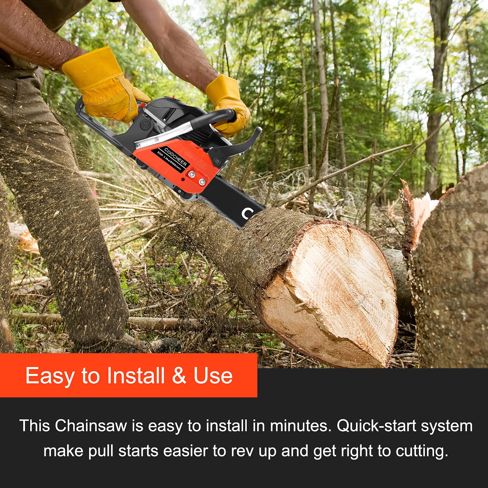 COOCHEER 62CC 2-Stroke Gas Chainsaw - 20-Inch Portable Top Handle Chainsaw with 2 Chains & Tool Kit - Powerful Gas-Powered Chainsaw for Tree Cutting, Felling, Stump Removal & Woodcutting - Ideal for Landscaping, Firewood Preparation & Yard Maintenance (Upgraded Model)