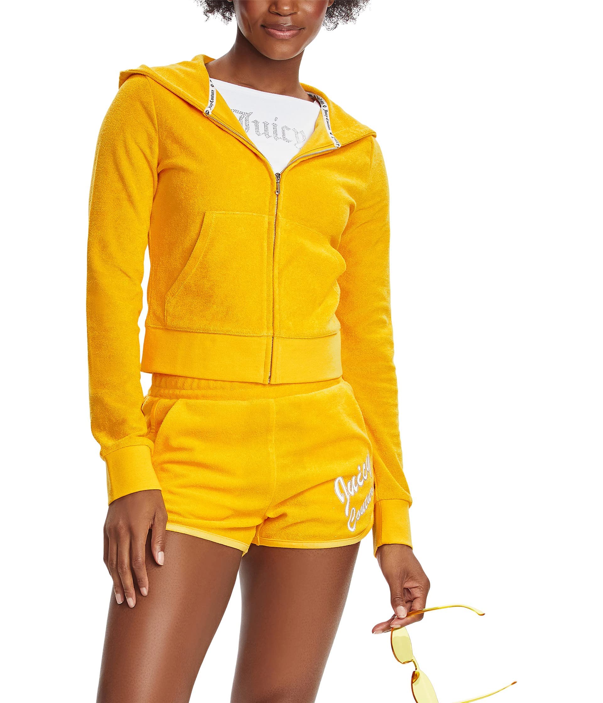Juicy Couture Classic Juicy Hoodie with Palm Trees Design - Women's Casual Pullover Sweatshirt for Lounge, Streetwear & Vacation Outfits
