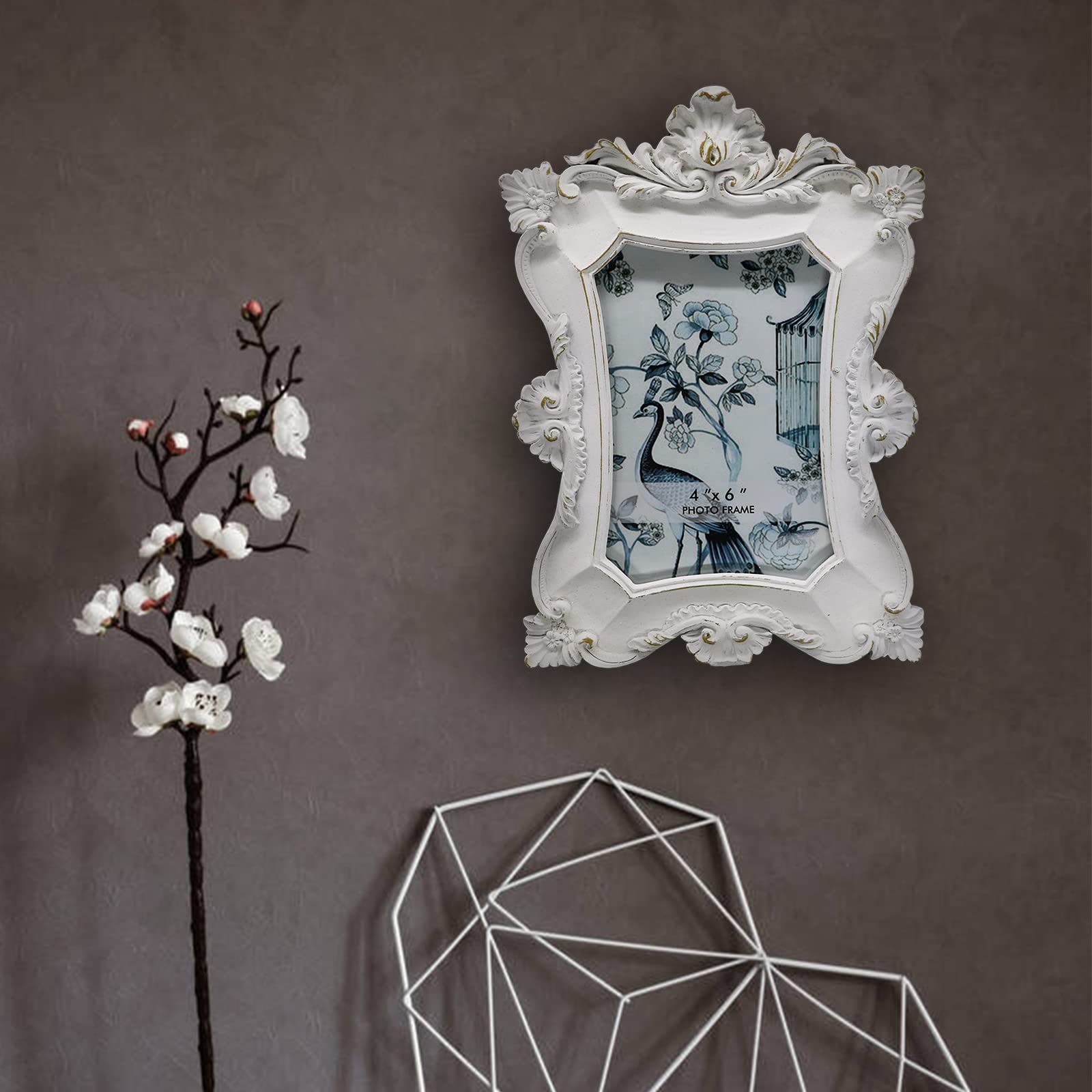 Vintage 4x6 Picture Frame - Antique White Photo Frame for Wall & Tabletop Display