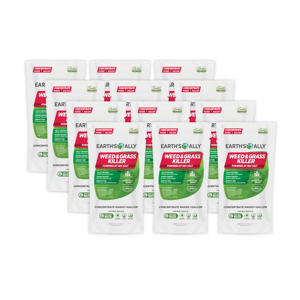 Earth's Ally Pro Weed and Grass Killer 12 Pack - 1.25lb Powder Concentrate | Makes 12 Gallons | Pet & Bee Safe Natural Weed Control Spray for Patios, Driveways, Sidewalks & Gardens | Organic Herbicide for Home & Commercial Use