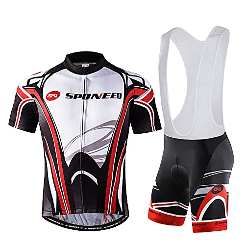 Sponeed Men's Cycling Jersey & Bib Shorts Set - Moisture Wicking Polyester Bike Wear for Road & Mountain Biking | Comfortable Performance Gear for Cyclists