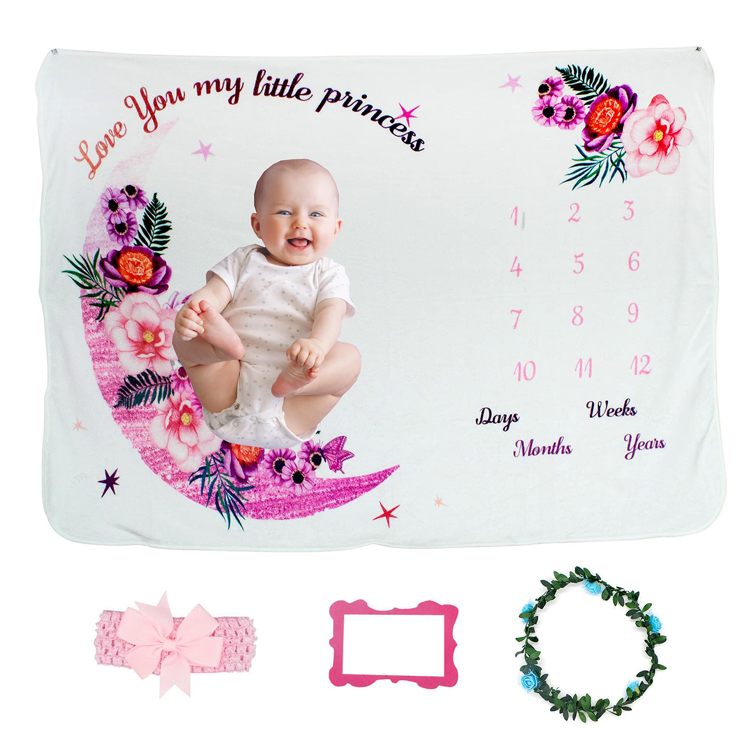 Floral Moon Baby Milestone Blanket - 50
