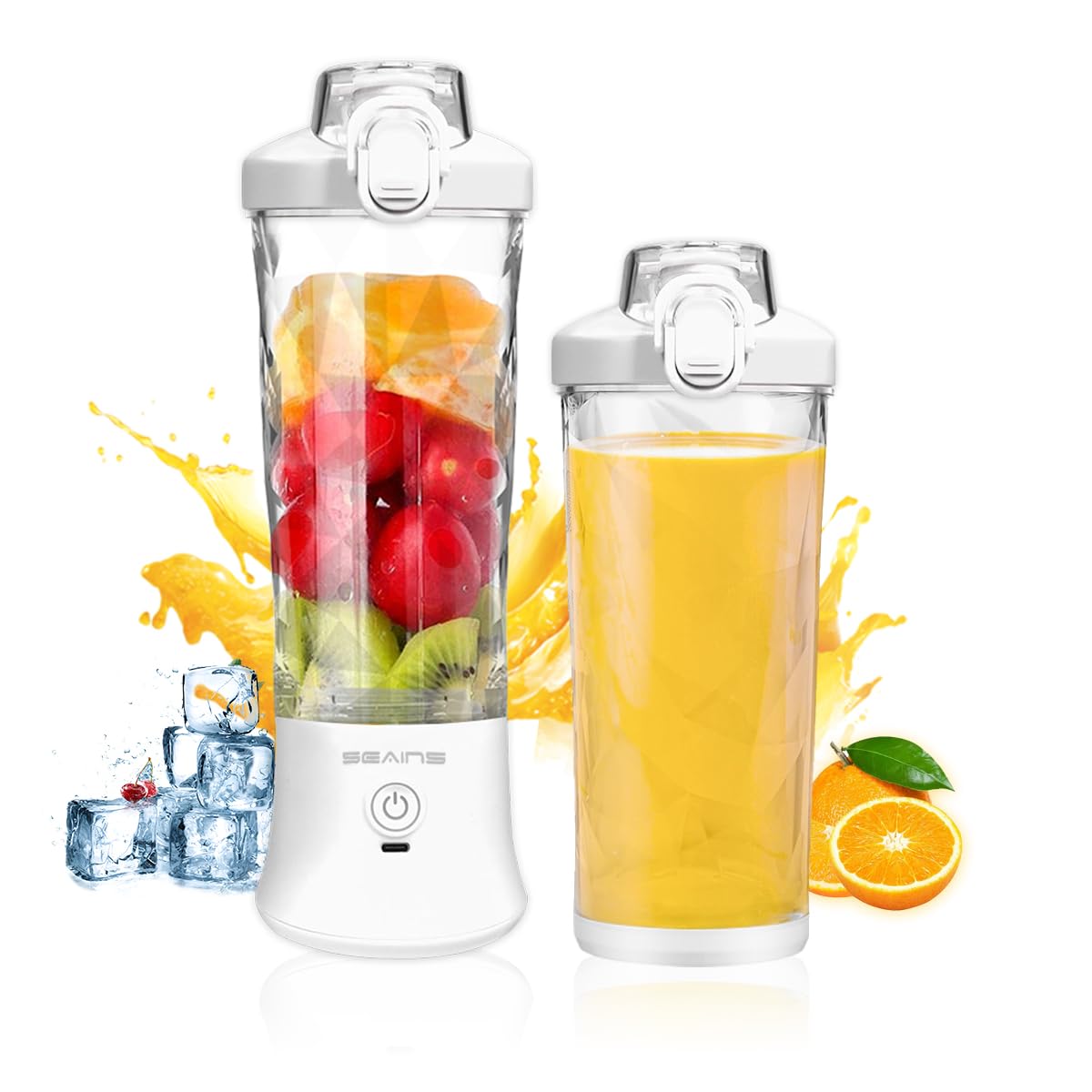 Portable USB Rechargeable Personal Blender - 20oz Travel Cup with Lid, 6 Blades Mini Blender for Smoothies, Protein Shakes & Juices | Perfect for Gym, Kitchen, Camping & Outdoor Activities (White)