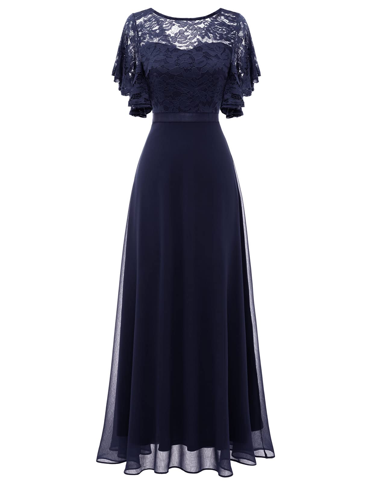 DRESSTELLS Elegant Lace Wedding Guest Dress - V-Back Empire Waist Formal Gown for Bridesmaids, Prom & Evening Parties 2025 | Perfect for Weddings, Galas & Special Occasions