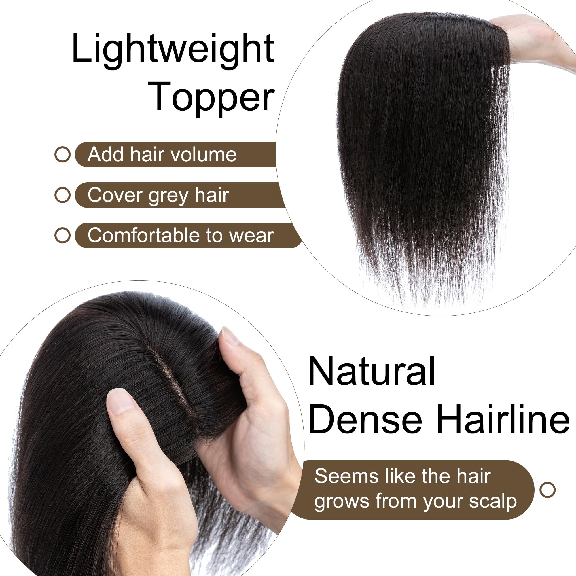 SEGO Real Human Hair Toppers for Women - No Bangs, 130% Density, 10x12cm Silk Base, 100% Remy Human Hair Clip-in Top Wiglet for Thinning Hair - 12 Inch Natural Black | Perfect for Daily Wear, Special Occasions & Hair Loss Solutions