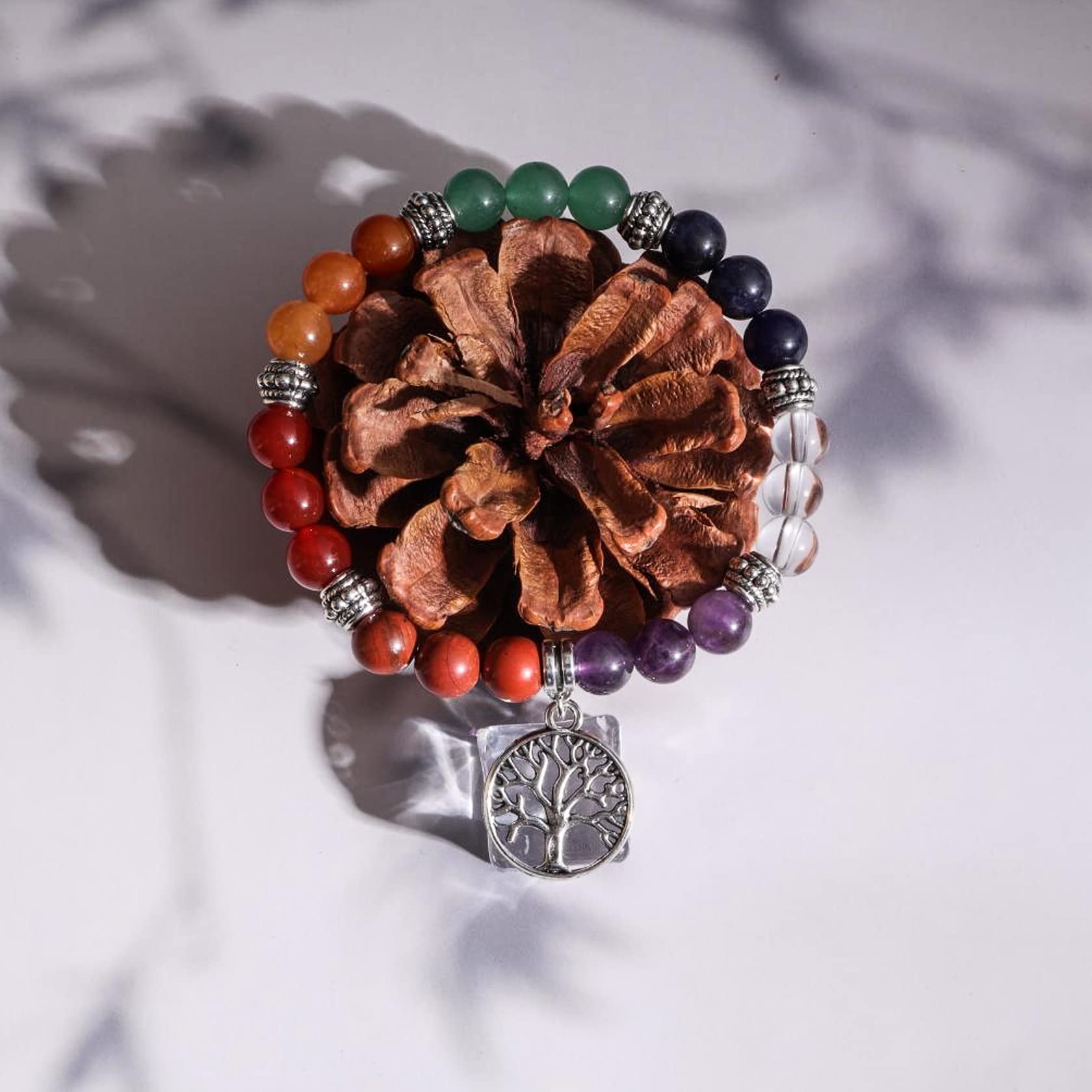 MILAKOO 7 Chakra Healing Beads Bracelet with Tree of Life Pendant - Spiritual Energy Balance Yoga Meditation Jewelry for Women & Men - Perfect for Yoga, Meditation & Positive Energy Boosting