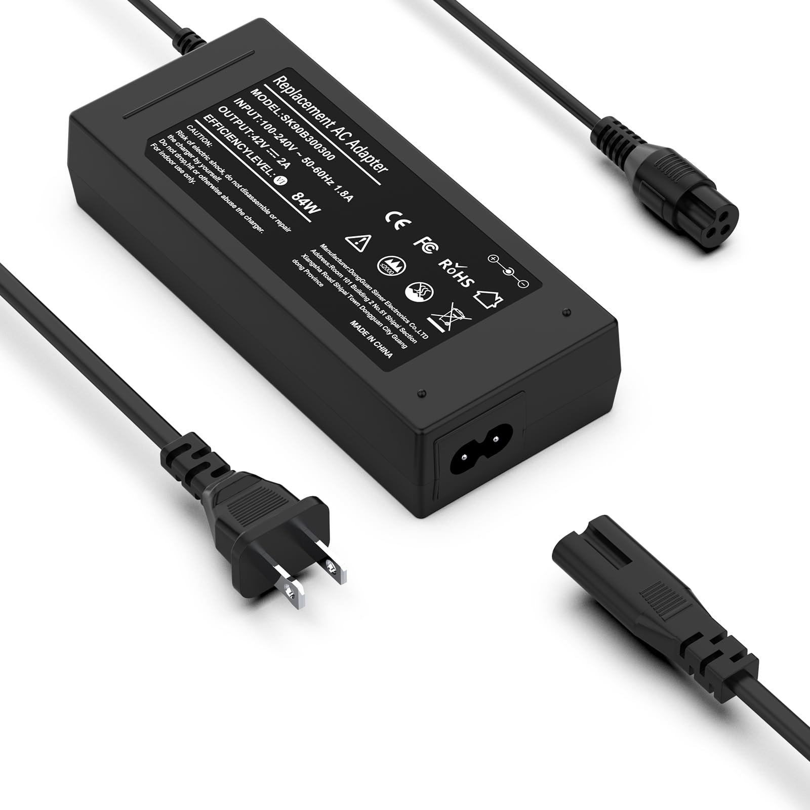 42V 2A Power Adapter for Lime/Electric Scooter Charger | 36V Lithium Battery Charger with 3-Prong Connector for Sports/Pocket Mod | Fast Charging for E-Scooters, Hoverboards & Personal Mobility Devices