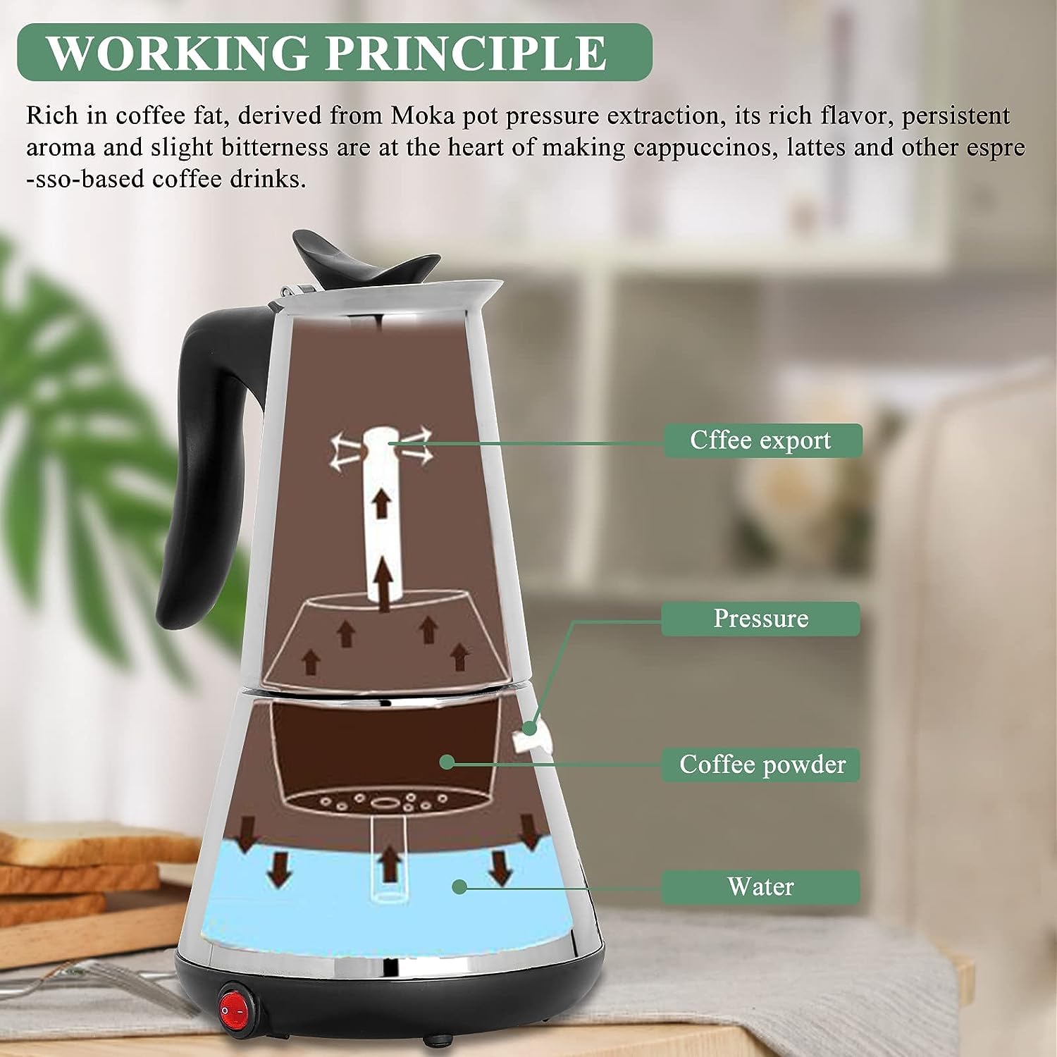 MXBAOHENG 6 Cup Stainless Steel Electric Moka Pot - 220V Espresso Coffee Maker for Home & Office Use | Perfect for Italian Style Coffee, Camping, Gifts & Small Kitchens