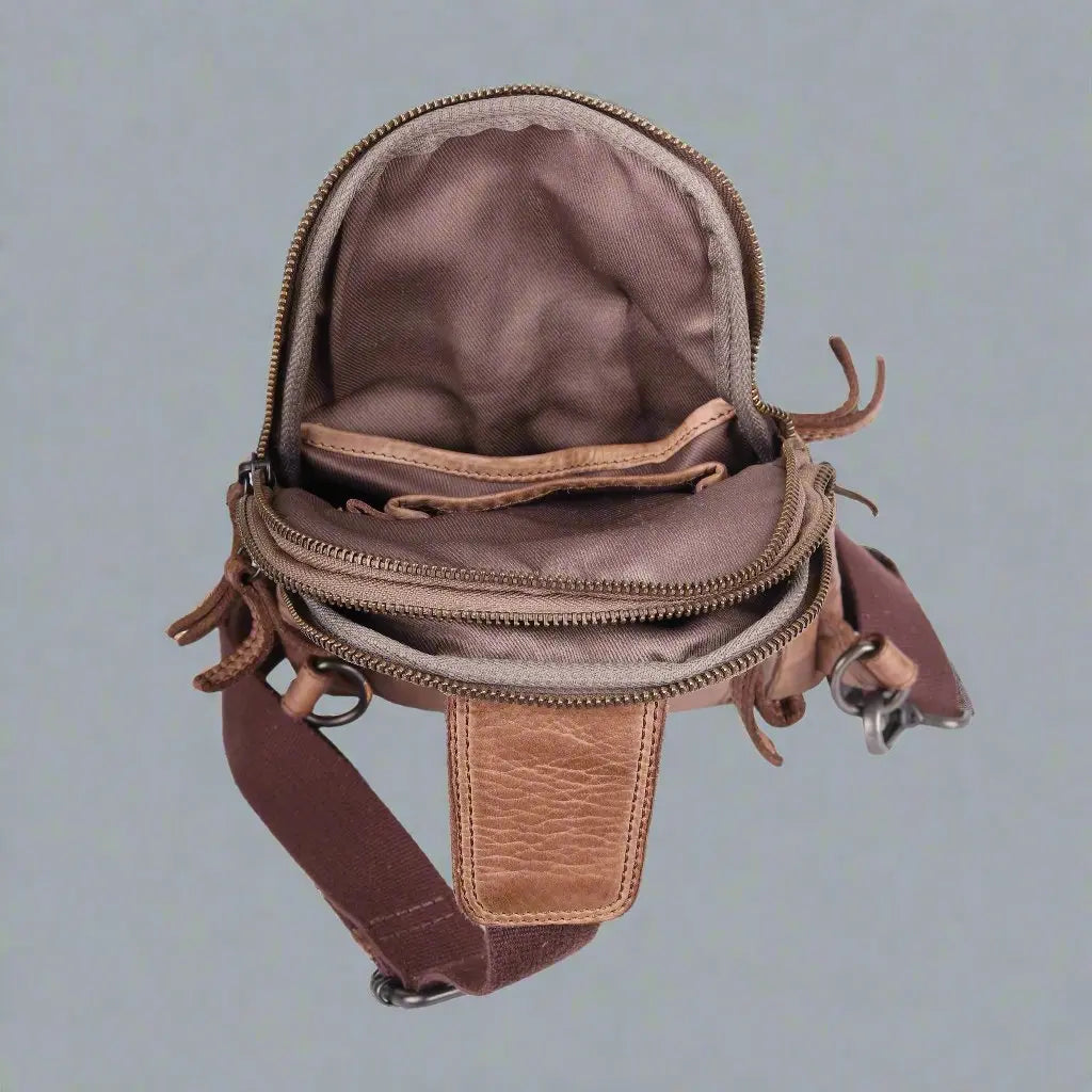 Premium MET Leather Crossbody Chest Bag & Backpack - Dual Zipper Pockets for Secure Storage - Perfect for Travel, Hiking, and Everyday Use