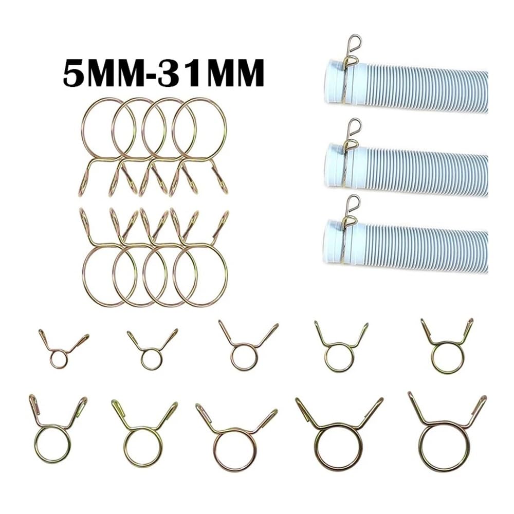 RWRAPS 10Pcs Fuel Line Hose Clamps - 5-31MM Spring Clips for Water Pipe, Air Tubing & Automotive Use - Perfect for DIY, Plumbing & Car Repairs (20MM Included)
