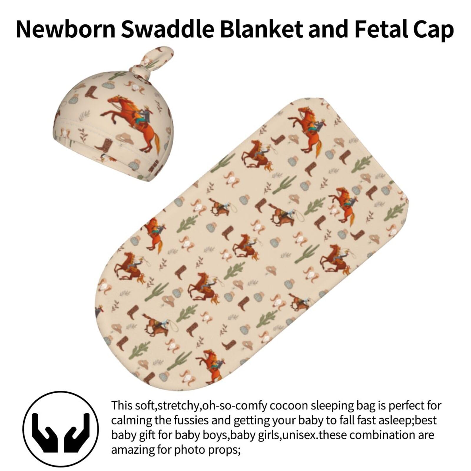Western Swaddle Blanket for Baby - Soft Cotton Swaddling Sleeping Sacks with Hat | Unisex Newborn Essentials for Nursery, Travel & Photo Shoots | Perfect Baby Shower Gift