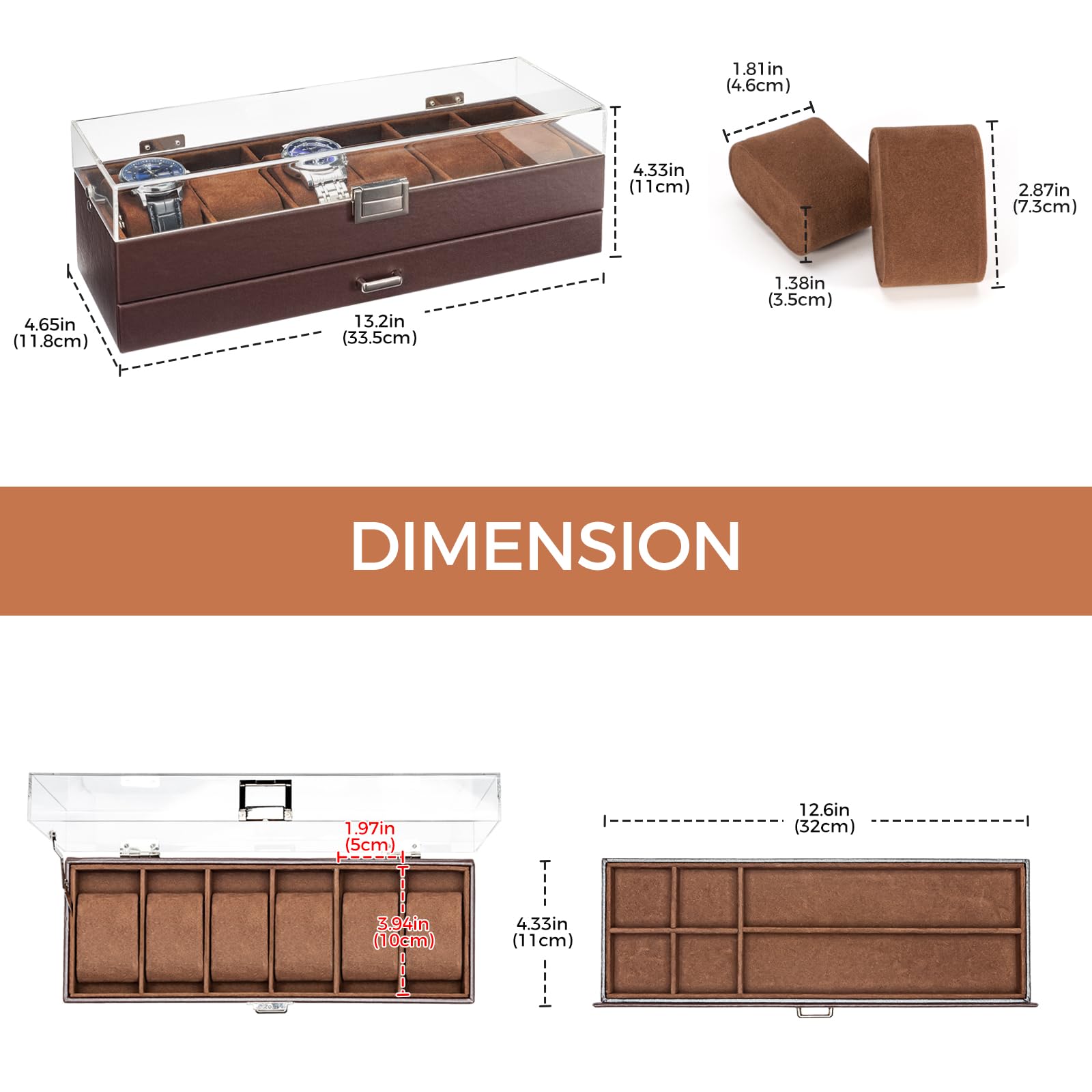 ProCase 6-Slot Watch Display Case with Clear Acrylic Lid - 2-Layer Jewelry & Watch Storage Organizer with Drawer - Perfect Gift for Men & Women - Ideal for Watch Collectors, Travel & Home Decor (Espresso)