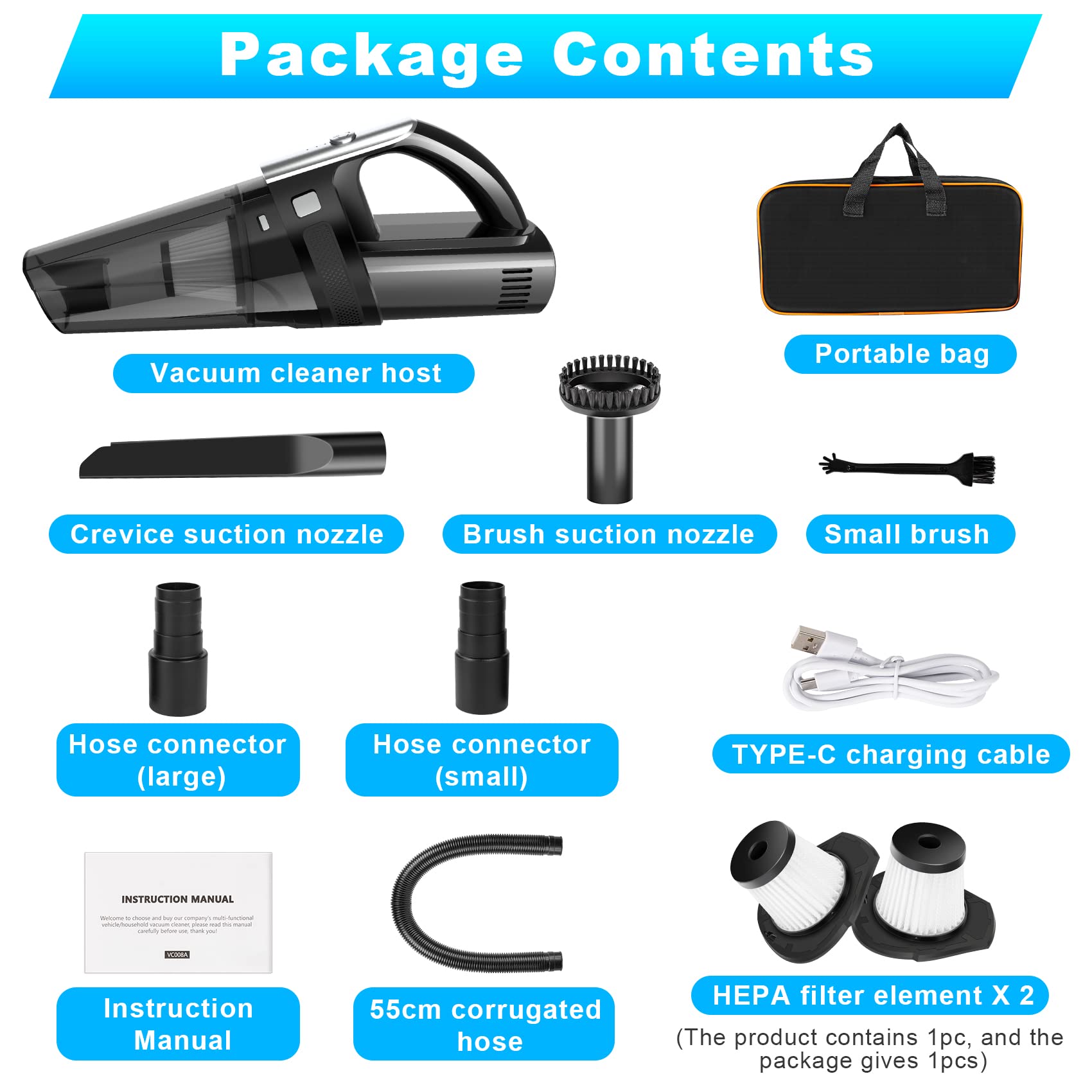Powerful 11000PA Cordless Handheld Vacuum Cleaner - Mini Portable Rechargeable Car Vacuum for Home, Office & Auto Use | Perfect for Car Seats, Pet Hair & Quick Cleanups