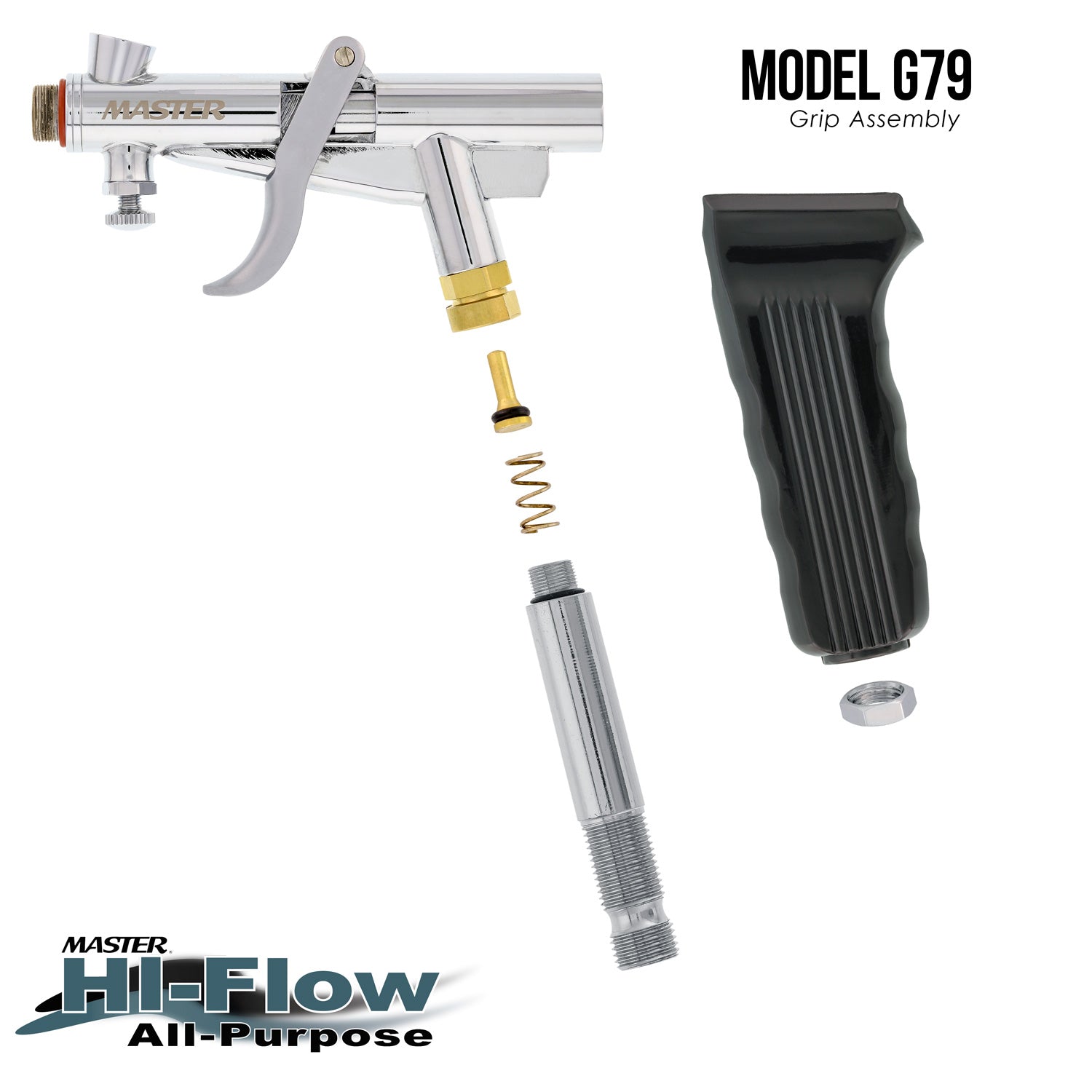Master Hi Flow G79 All Purpose Pistol Trigger Gravity Feed Airbrush Set - 3 Nozzle Sets, 3 Cup Sizes & 6 ft. Air Hose for Painting, Crafting, and DIY Projects