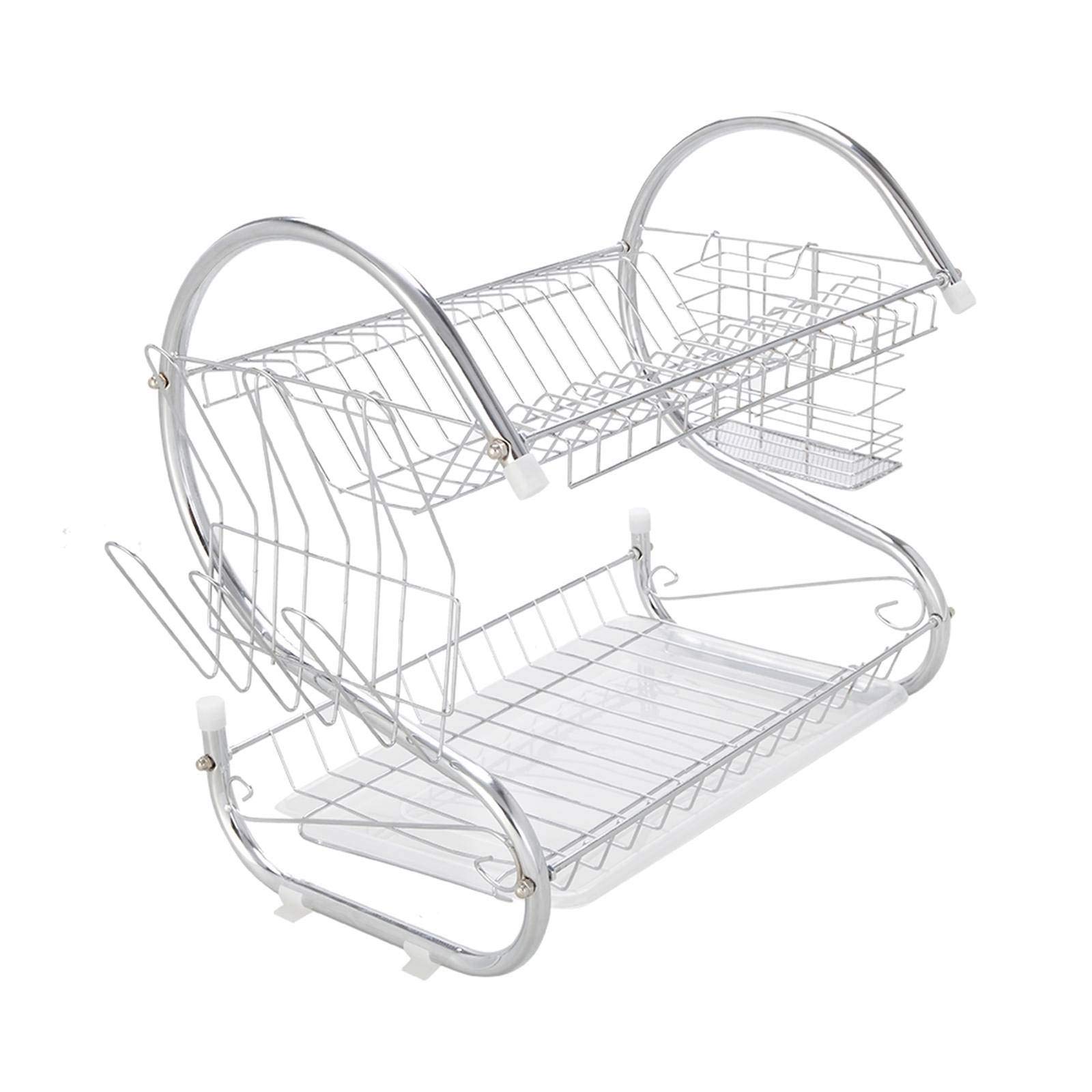 NC Multifunctional S-Shaped Kitchen Organizer - Dual Layer Dish Rack for Bowls, Plates, Chopsticks & Spoons | Space-Saving Countertop Storage for Small Kitchens, Dorm Rooms & RVs