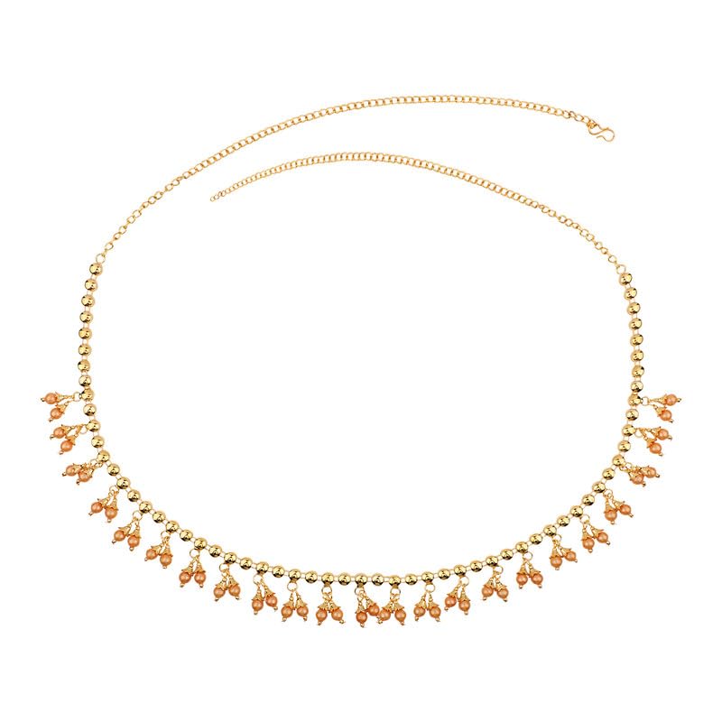 Contemporary Gold Plated Rose Gold Pearl Studded Kamarbandh Waist Belt for Women & Girls - Stylish & Durable Belly Chain Jewelry (Gold) | Perfect for Weddings, Parties & Festive Occasions