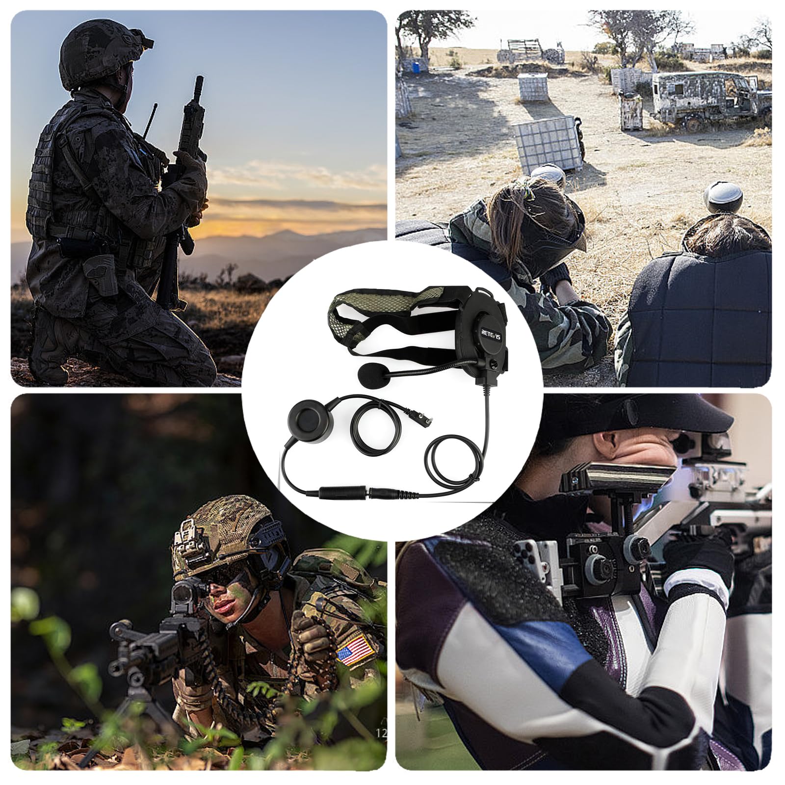 Retevis Tactical Military Headset with Mic - Walkie Talkie Headset Compatible with RT21 H-777 RT68 RT85 RT86 & Baofeng UV-5R 5RM BF-F8HP Samcom Radios - 2 Way Radio Headset for Airsoft, Hunting, Security & Outdoor Adventures (1 Pack)