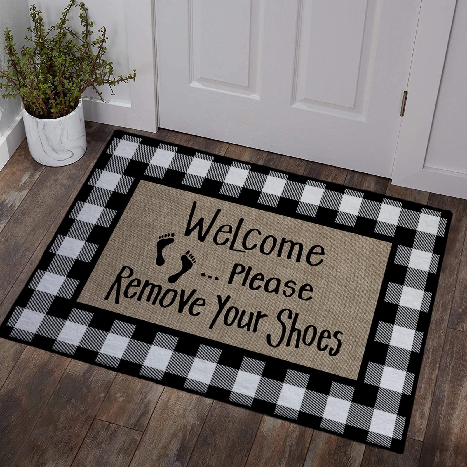 Non-Slip Absorbent Rubber Doormat - Washable Indoor Welcome Mat with 'Please Remove Shoes' Design, 31.5