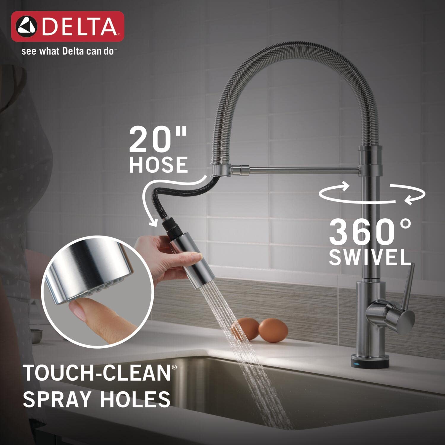 Delta Faucet Trinsic Pro VoiceIQ Smart Kitchen Faucet - Hands-Free Single Handle Pull-Down Sprayer with Alexa & Google Assistant Voice Control, Arctic Stainless Finish - Perfect for Modern Smart Homes & High-Tech Kitchens