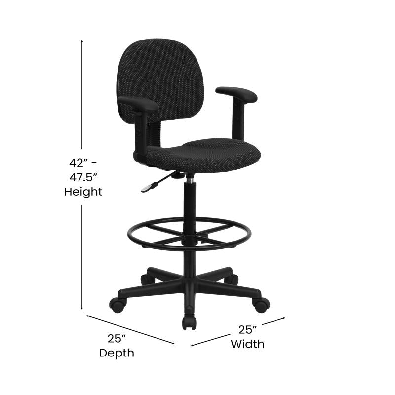 FLASH Patterned Fabric Drafting Chair BT 659 - Adjustable Height Office Chair for Artists, Architects & Designers - Ergonomic Stool for Drafting Table, Studio & Workspace