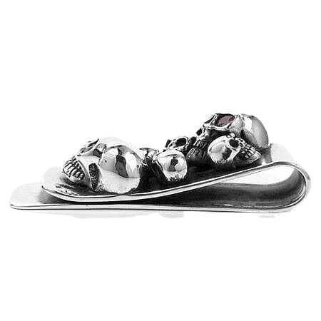 Red Garnet Skull Sterling Silver Money Clip for Bikers - Perfect for Motorcycle Enthusiasts & Gift Giving