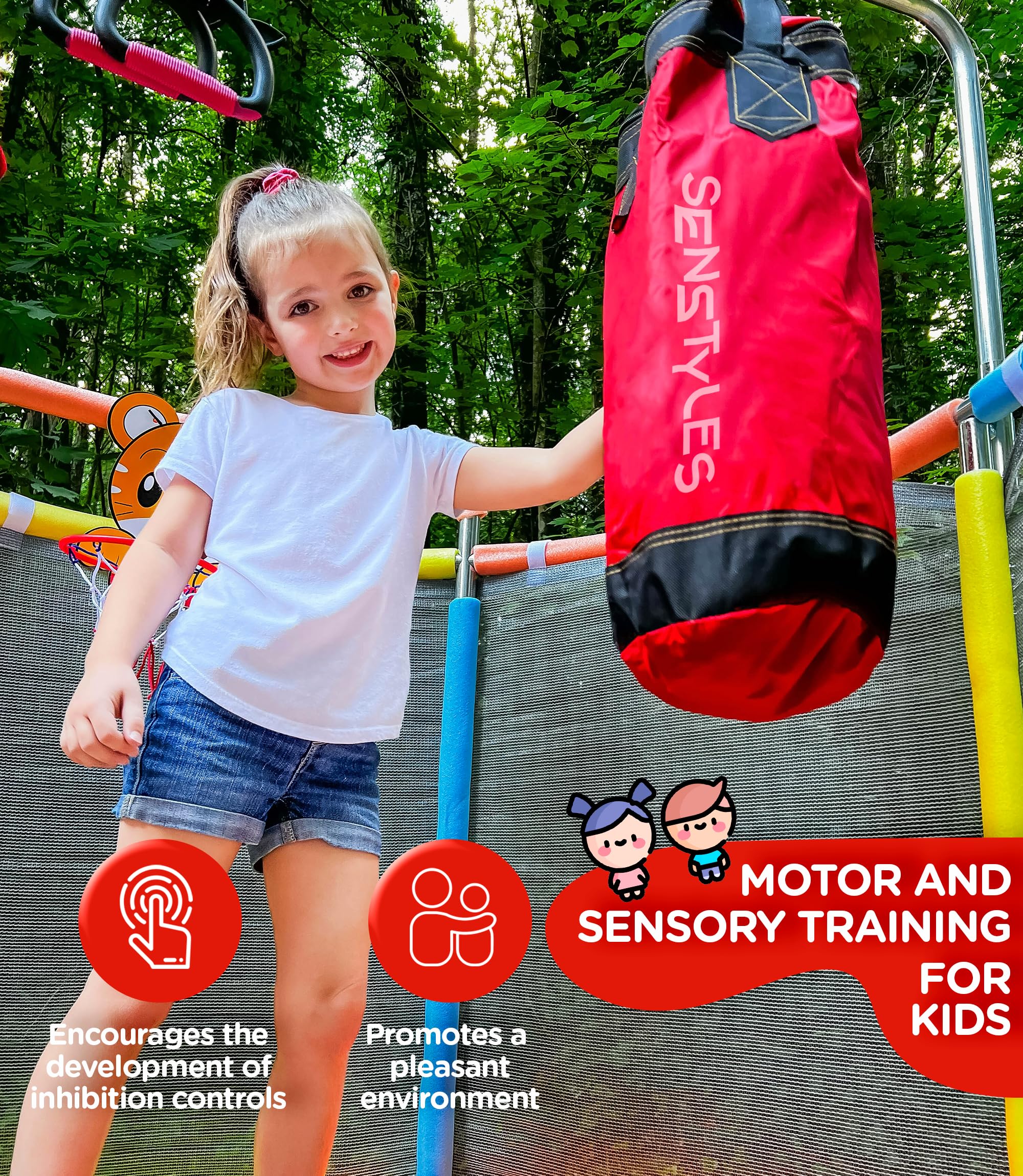 Kids Trampoline with Anti-Rollover Round Base & Double Safety Handles - Indoor/Outdoor Toddler Jumping Toy for Backyard, Playroom & Birthday Gifts