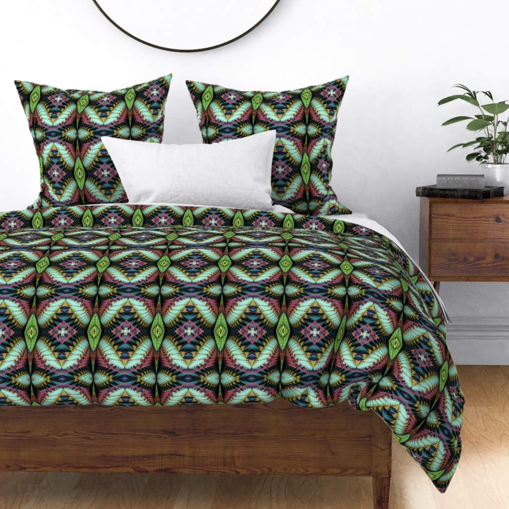 Premium Cotton Sateen Duvet Cover King/California King - Art Nouveau Roll Abstract Animal Print with Heron & Fish Geometric Nature Design | Custom Luxury Bedding by Spoonflower | Perfect for Modern & Bohemian Bedroom Decor