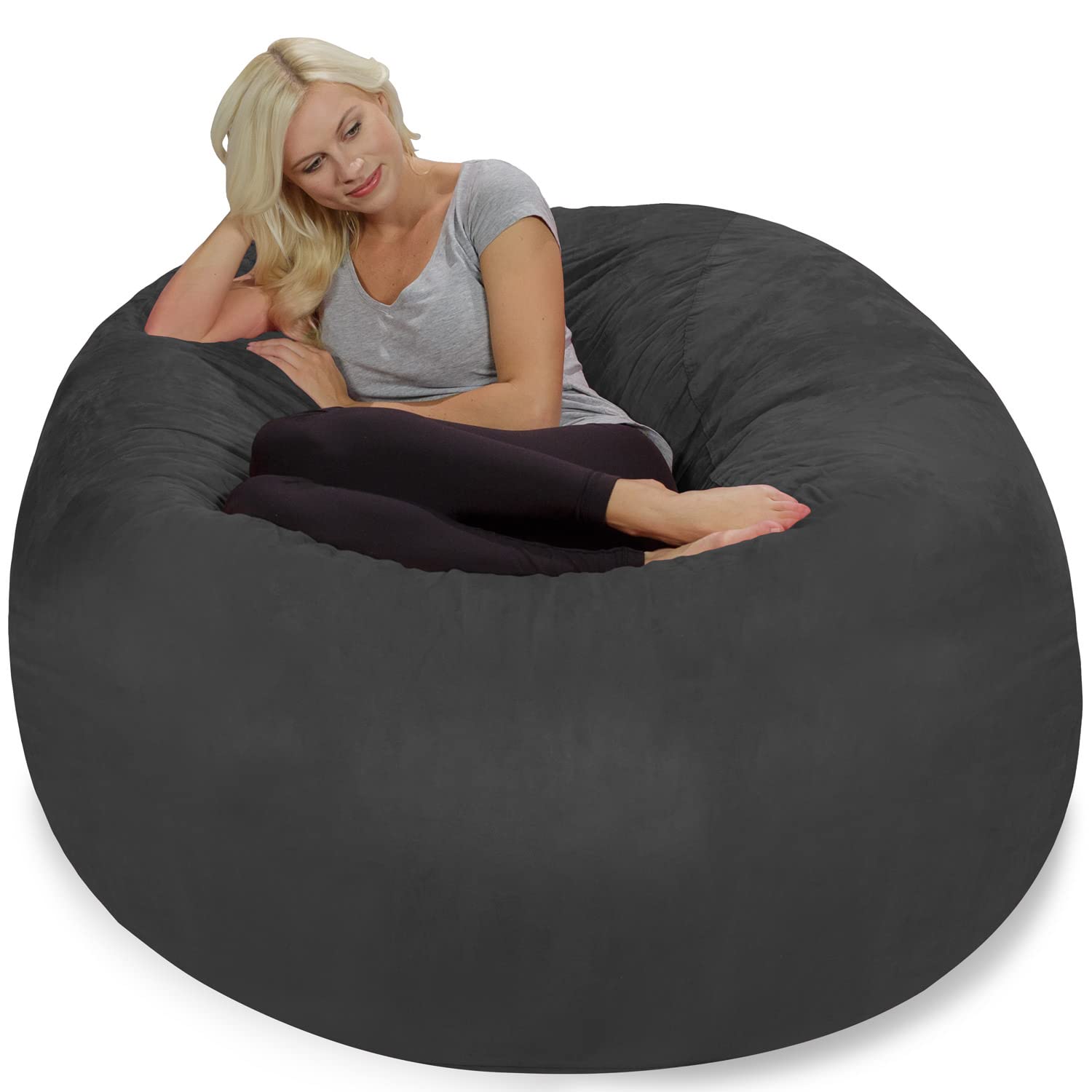 Chill Sack 5' Giant Memory Foam Bean Bag Chair - Ultra Soft Microfiber Cover (Gray) - Perfect for Living Rooms, Game Rooms & Dorm Relaxation