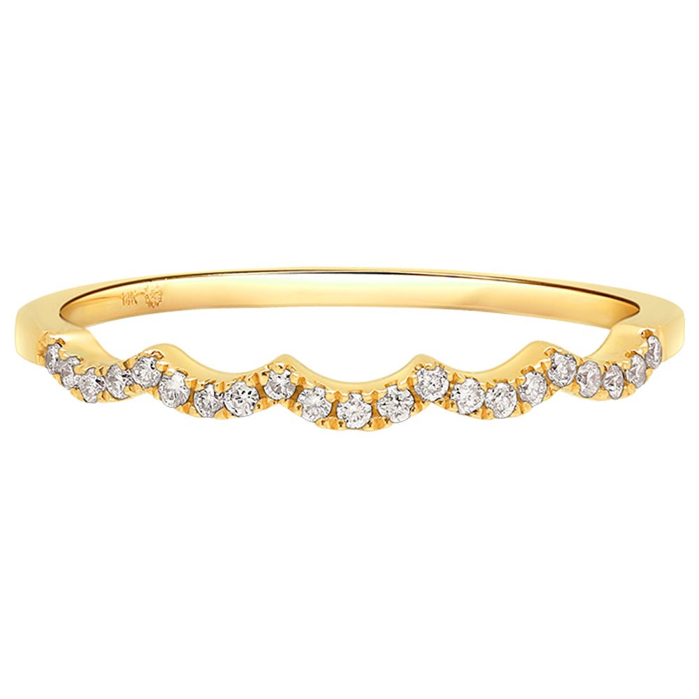 14K Yellow Gold Diamond Scallop Eternity Band Ring - Elegant Wedding Band, Anniversary Gift for Her, Perfect for Bridal Jewelry & Special Occasions