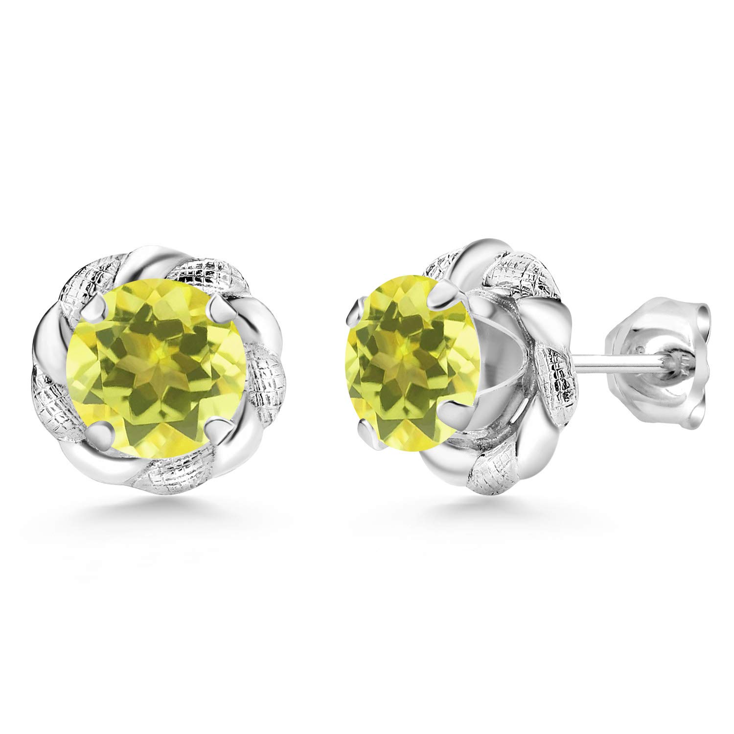 Gem Stone King 925 Sterling Silver 6MM Round Gemstone Birthstone Flower Stud Earrings for Women & Men - Perfect Gift for Birthday, Anniversary & Special Occasions