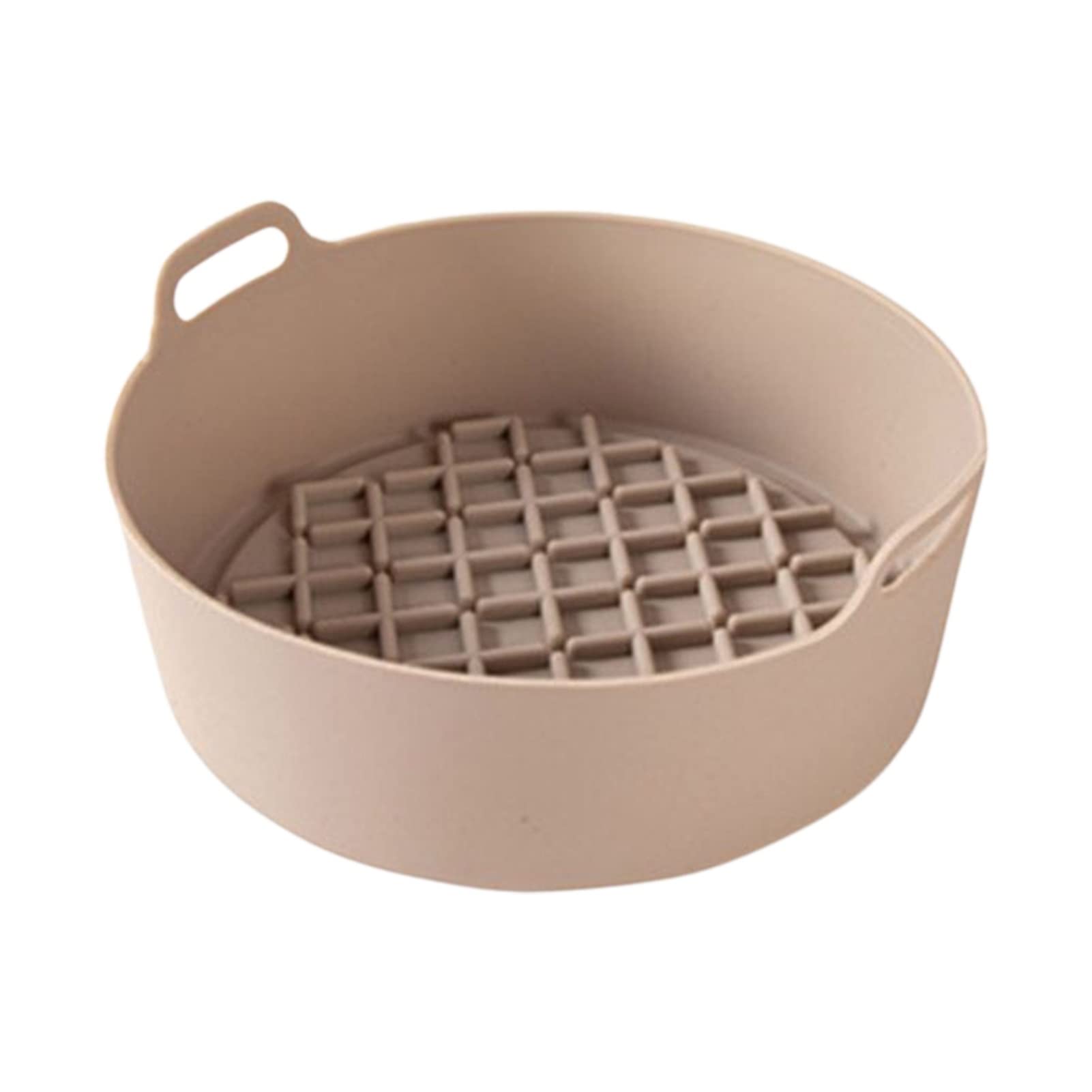 Non-Toxic Silicone Air Fryer Pot - Thickened BBQ Grill Plate & Baking Pan for Chicken, Vegetables, Fries - Oven & Air Fryer Accessories - Perfect for Healthy Cooking, Meal Prep & Family Gatherings (Round Beige)