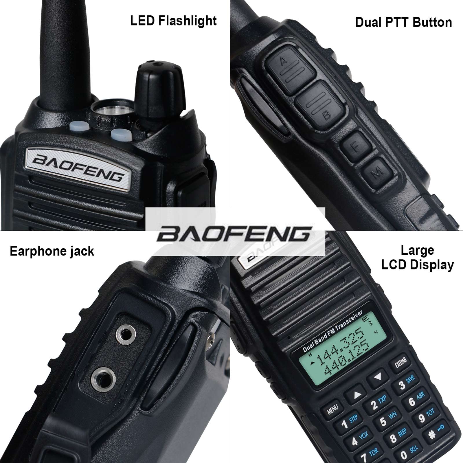 BaoFeng UV-82 High Power Dual Band Ham Radio - 2 Pack Black Walkie Talkies with Earpiece, Speaker Mic & Programming Cable | Emergency Communication, Outdoor Adventures, Construction & Security Team Use