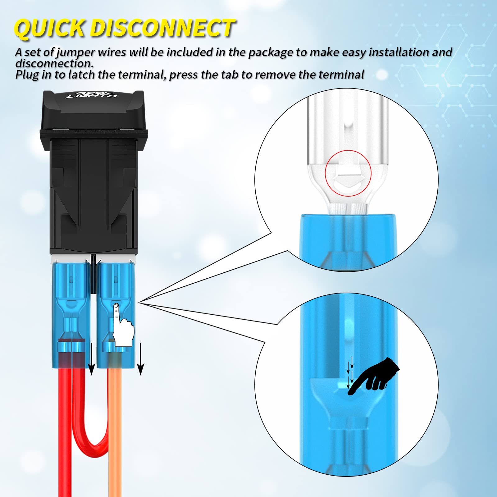 12V LED Light Bar Rocker Switch SPST ON/OFF 5 Pin for Polaris RZR, UTV, Marine, Truck, Jeep, ATV, Boat - Waterproof Rock Light Switch with Jumper Wires - Perfect for Off-Roading, Night Driving & Marine Applications