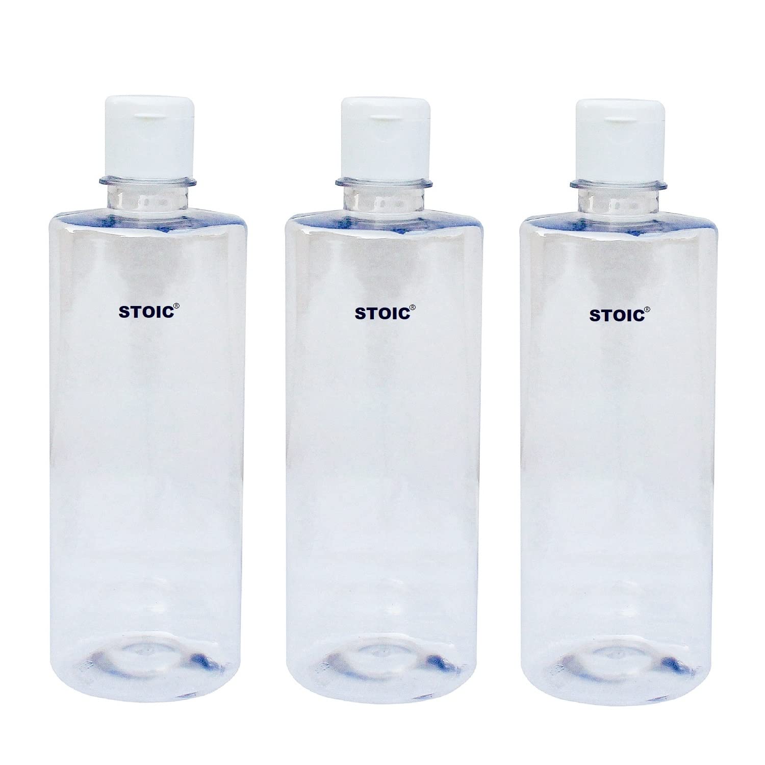 STOIC 500ml Refillable Empty Clear Plastic Sample Mini Bottles with Flip Caps - Travel Size Liquid Atomizer for Sanitizer, Beauty, Makeup - Perfect for Air Travel, Gym, Office & Home Use (Pack of 3)
