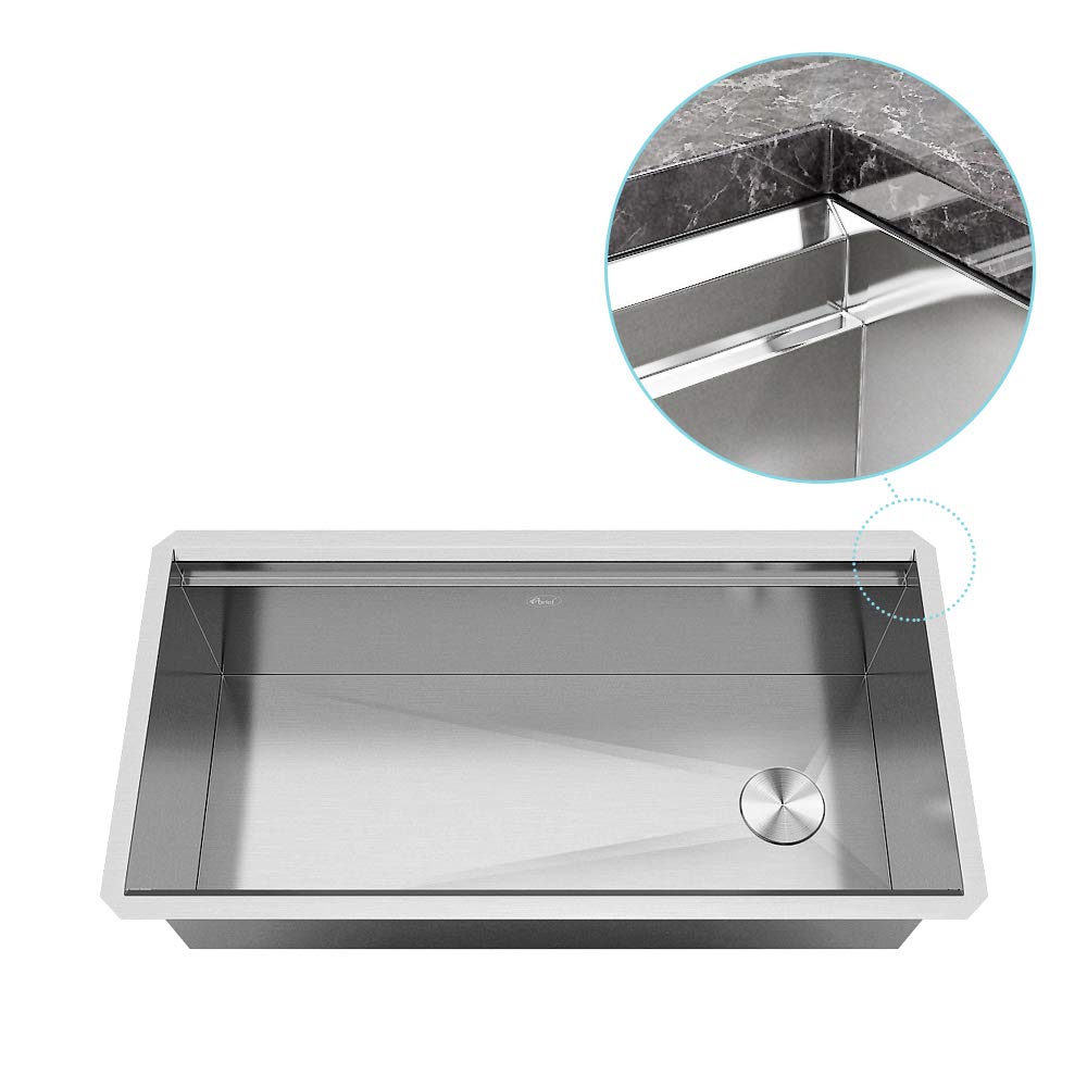 KINGSMAN 32-Inch 16-Gauge Undermount Single Bowl Stainless Steel Kitchen Sink with Built-in Ledge & Accessories - Brushed Nickel Finish | All-in-One Workstation for Modern Kitchens | Perfect for Meal Prep, Dishwashing & Entertaining Guests