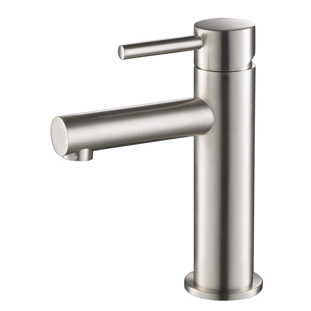 Blossom Brass Single Handle Bathroom Sink Faucet - Modern Round Vanity Basin Fixture with Water Hose | Easy Install Single Hole Lavatory Faucet | F01 116 02 (Brushed Nickel) | Perfect for Home, Hotel & Commercial Bathroom Renovation
