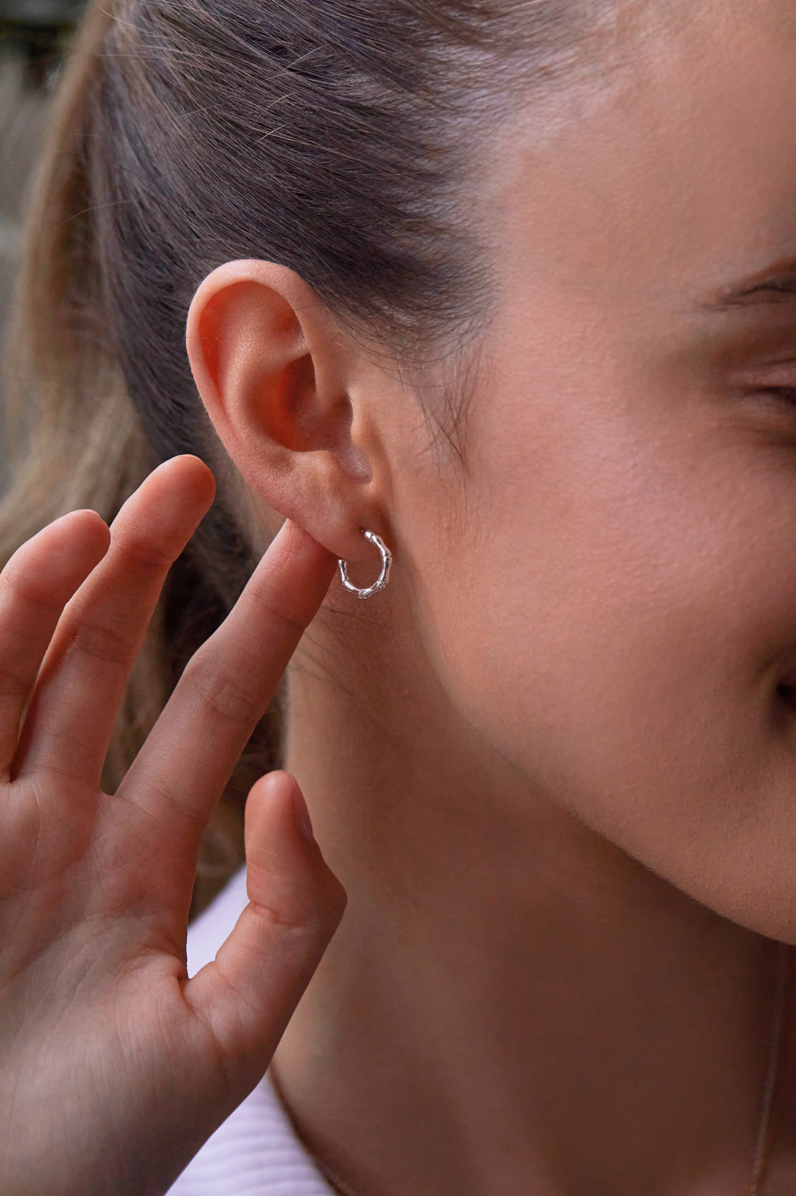 Sterling Silver Plated Bamboo Hoop Earrings for Women - Elegant Dangle Drop Earrings for Everyday Wear, Party & Gift Giving