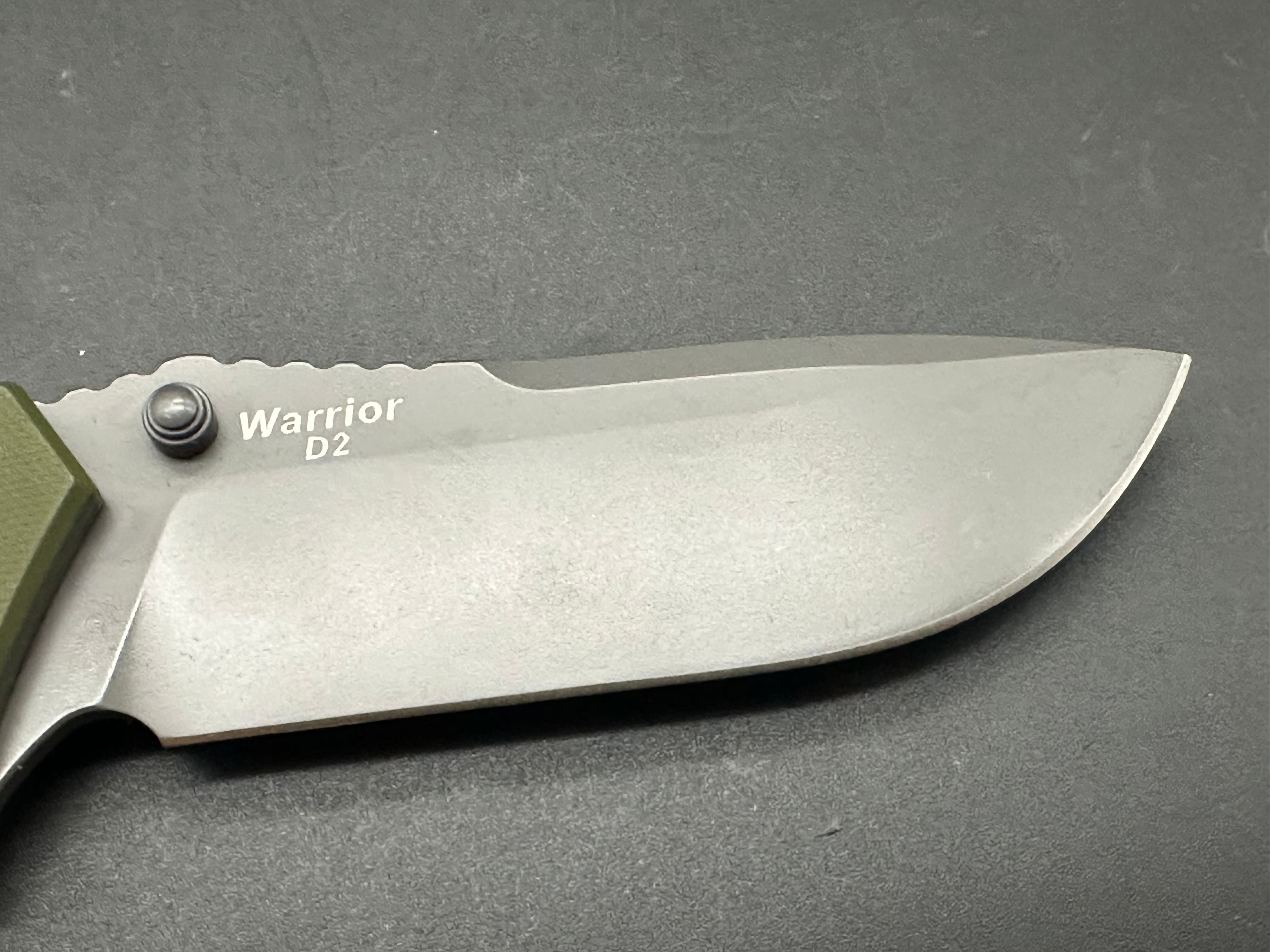 HARNDS Warrior Folding Knife - D2 Steel Blade, Green G10 Handle, Plain Edge - EDC Pocket Knife for Camping, Hiking & Outdoor Survival