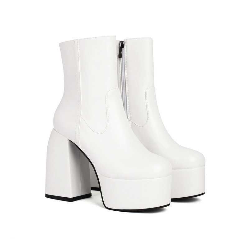 Women's Chunky Heel Ankle Boots - Platform Block Heel, Square Toe, Zipper Closure Punk Combat Motorcycle Boots for Women | Stylish & Comfortable Mid-Calf Boots for Casual Outfits, Night Out & Biker Fashion