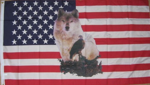 USA Wolf and Eagle 5x3 Feet Flag - Patriotic American Outdoor & Indoor Decor for Home, Office, Events & Sports Games
