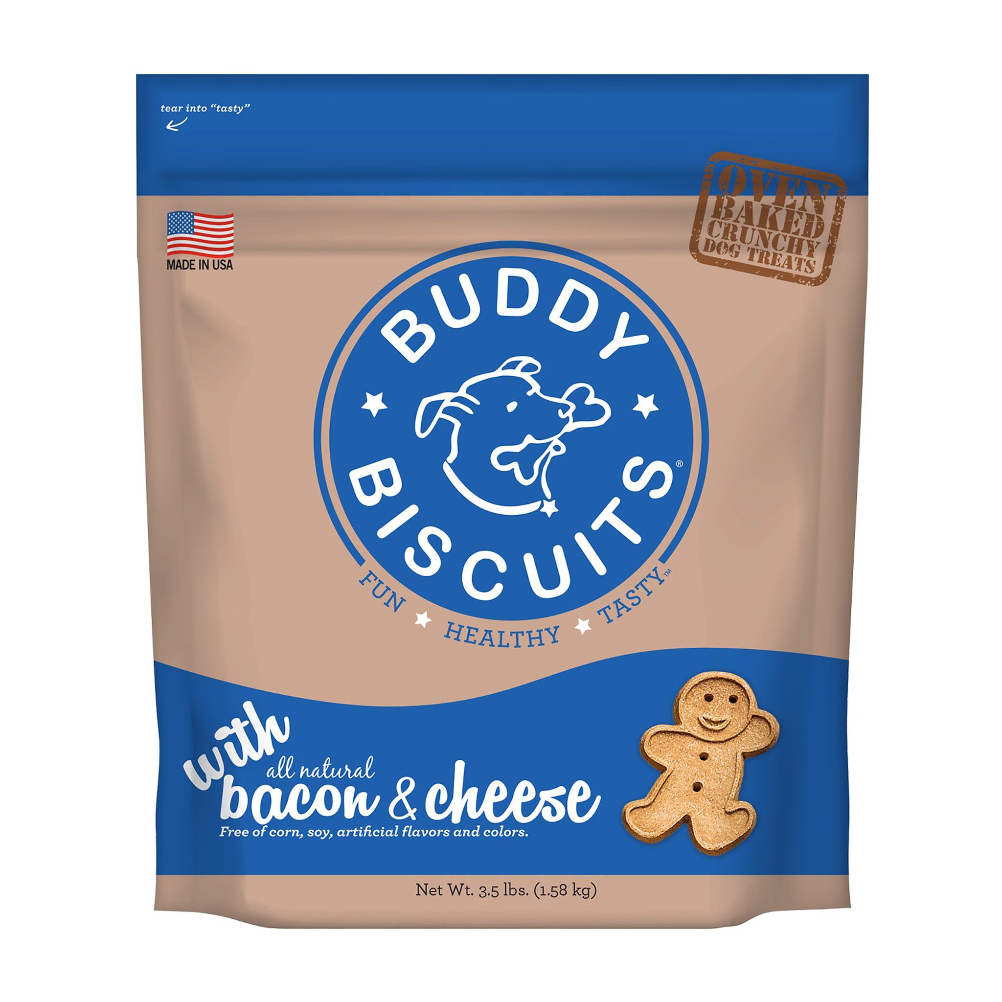 Buddy Biscuits Bacon & Cheese Crunchy Dog Treats - Healthy Snacks for Training & Rewarding Your Pet