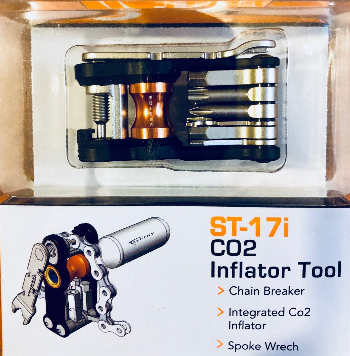 Serfas 17-in-1 Multi-Function Bike Repair Tool with CO² Inflator - Perfect for Road & Mountain Bicycle Maintenance, Emergency Repairs & On-the-Go Cycling Adventures