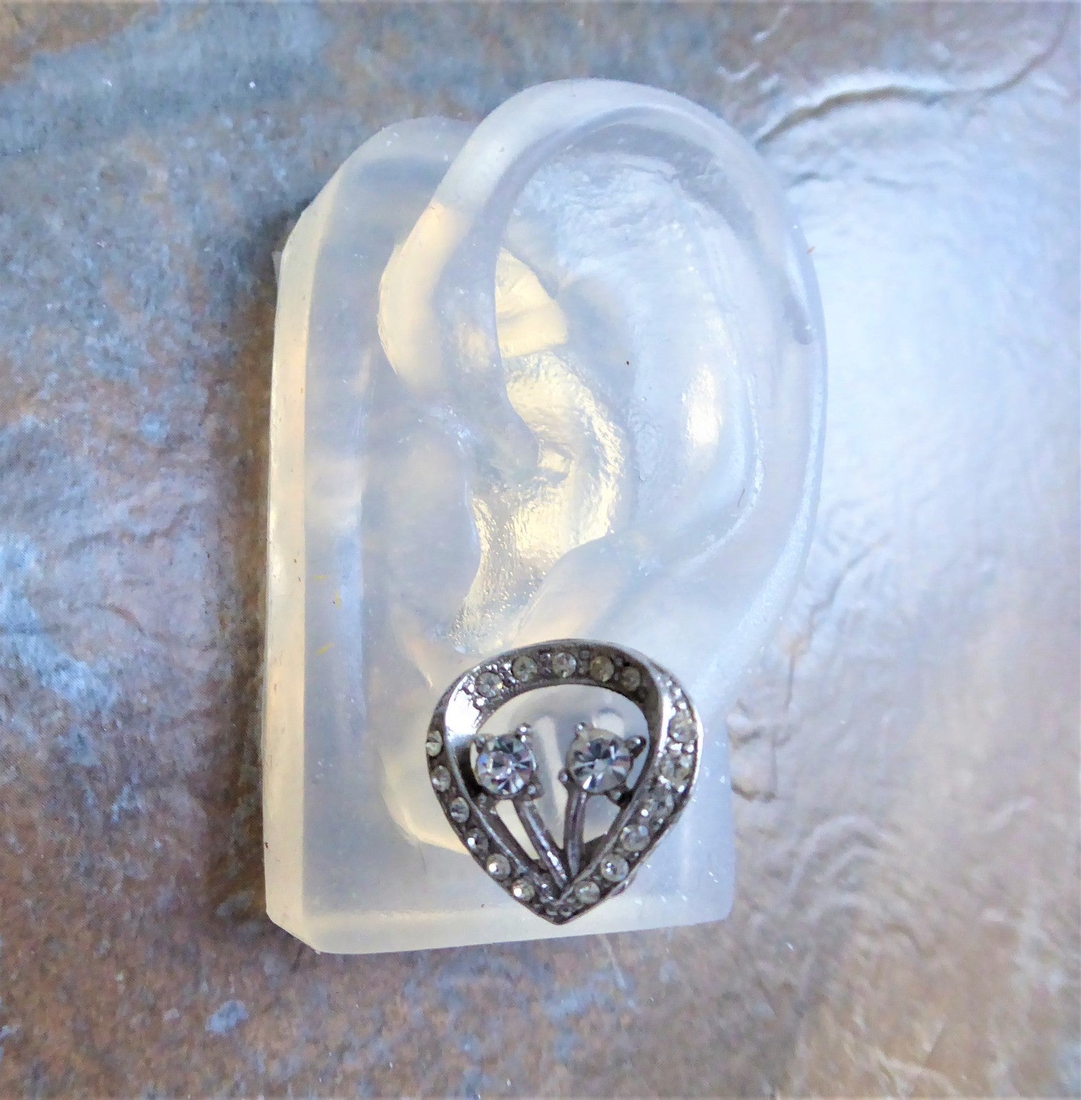 Vintage 1950s Retro Rhinestone Semi-Heart Clip-On Earrings - Mid Century Jewelry for Women, Perfect for Parties, Weddings & Special Occasions