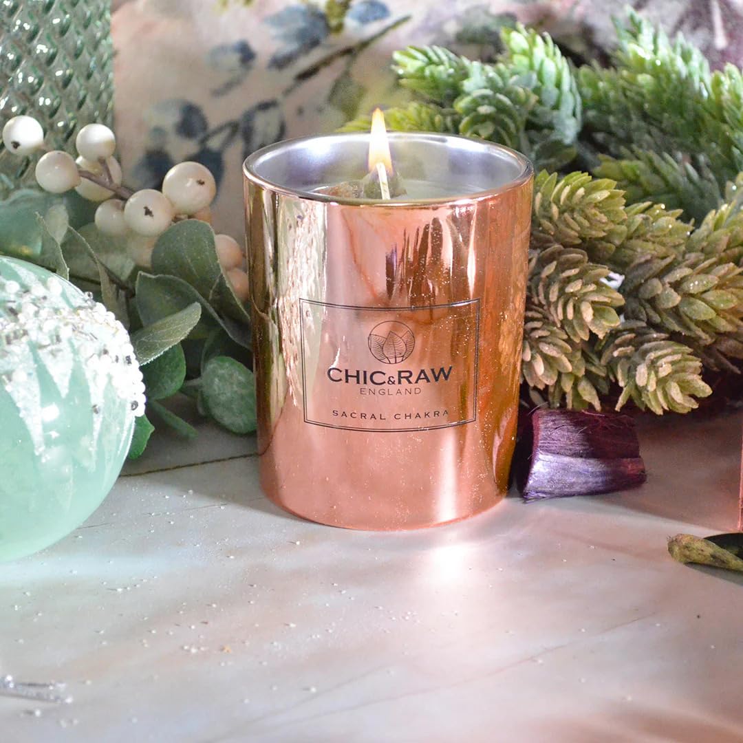 Amethyst Sacral Chakra Scented Candle with Ylang Ylang & Lavender Essential Oils | Natural Soy Wax Aromatherapy Candle | Relaxation, Meditation & Healing Gift for Women | Perfect for Yoga, Spa & Home Decor