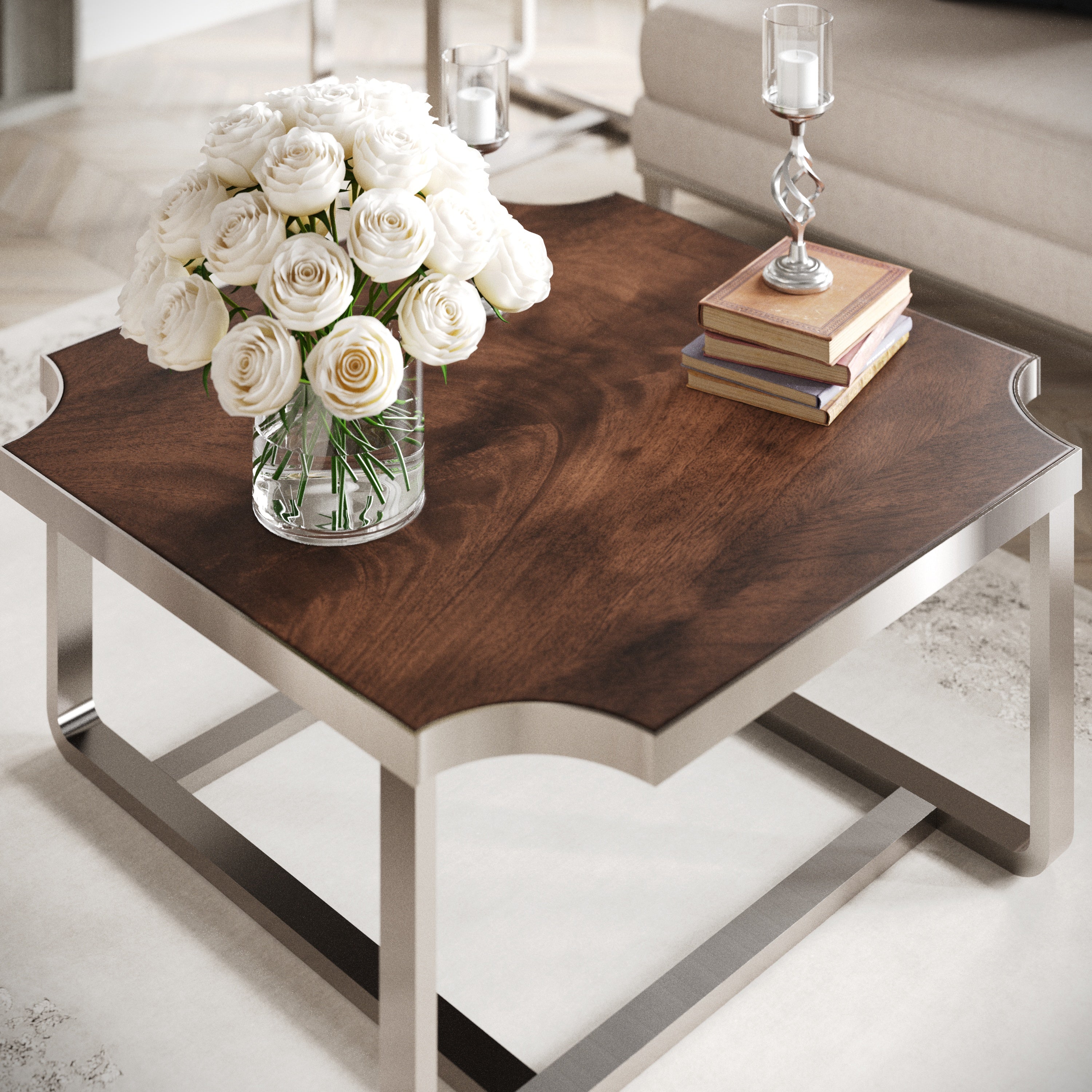Roundhill Furniture Ruffin 40x40 Square Cocktail Coffee Table - Brown Wooden End Table for Living Room, Lounge & Office Decor